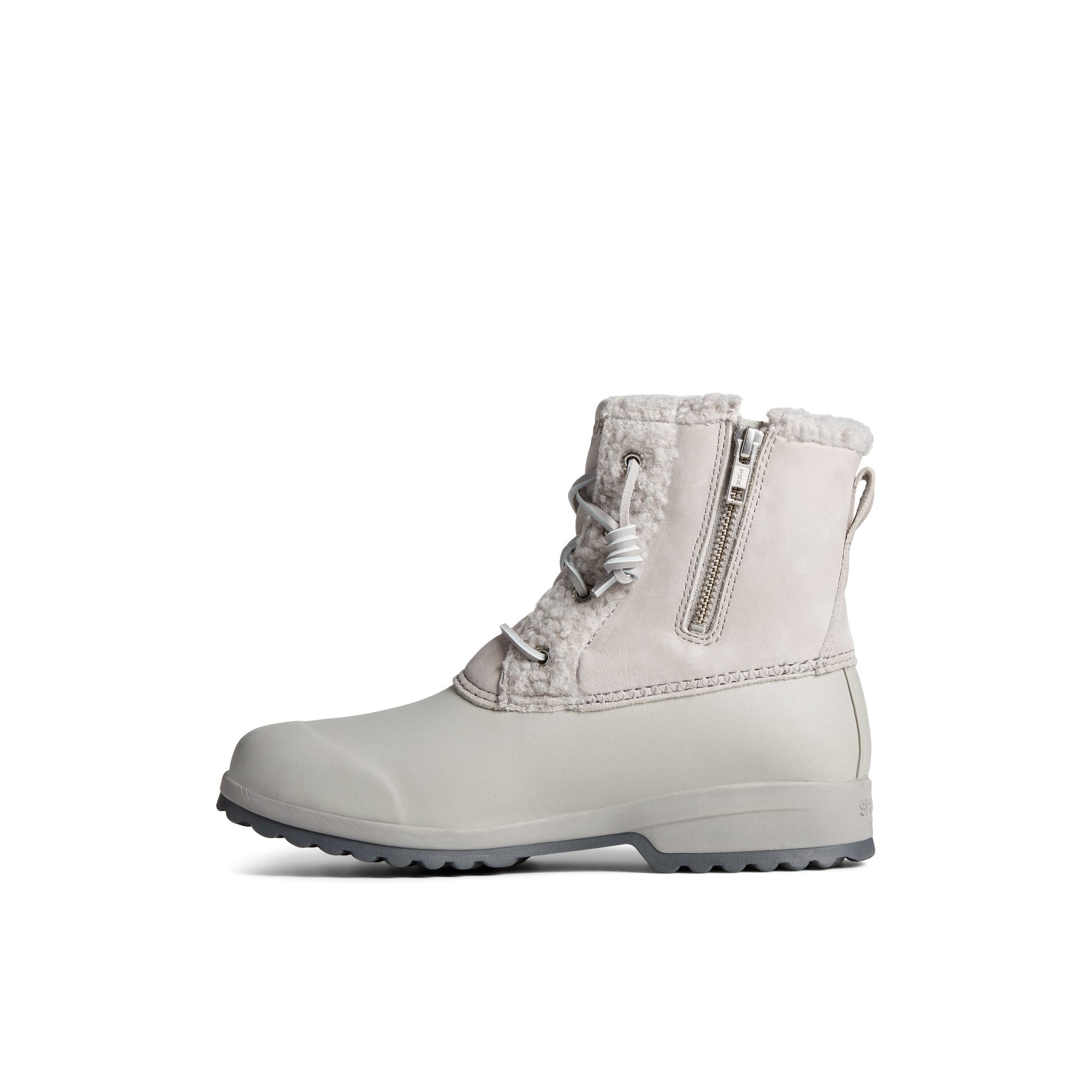 Side view of Grey Maritime Repel Teddy Trim Snow Boot Fall/Winter Boots