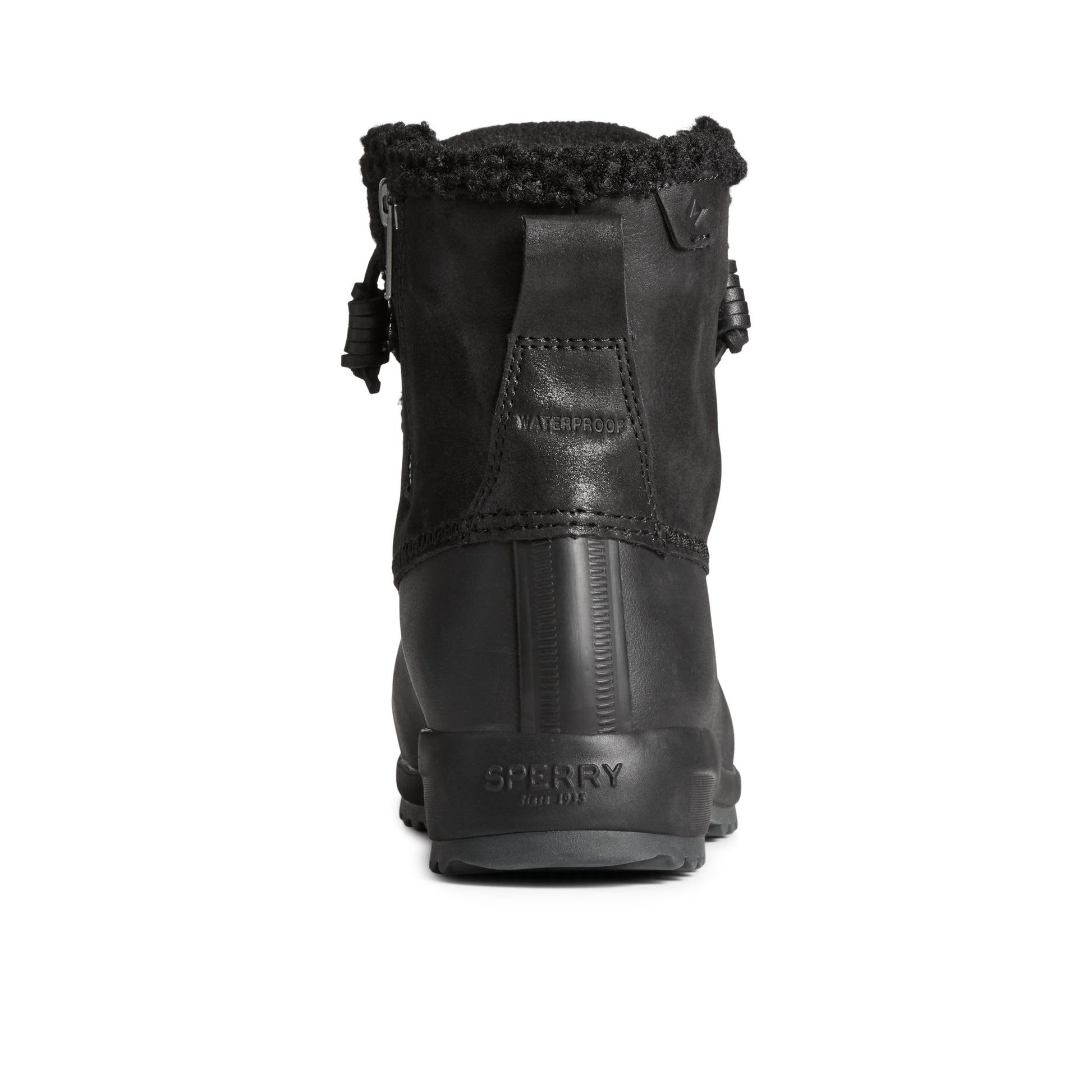 Close-up of the Black Maritime Repel Teddy Trim Snow Boot Fall/Winter Boots