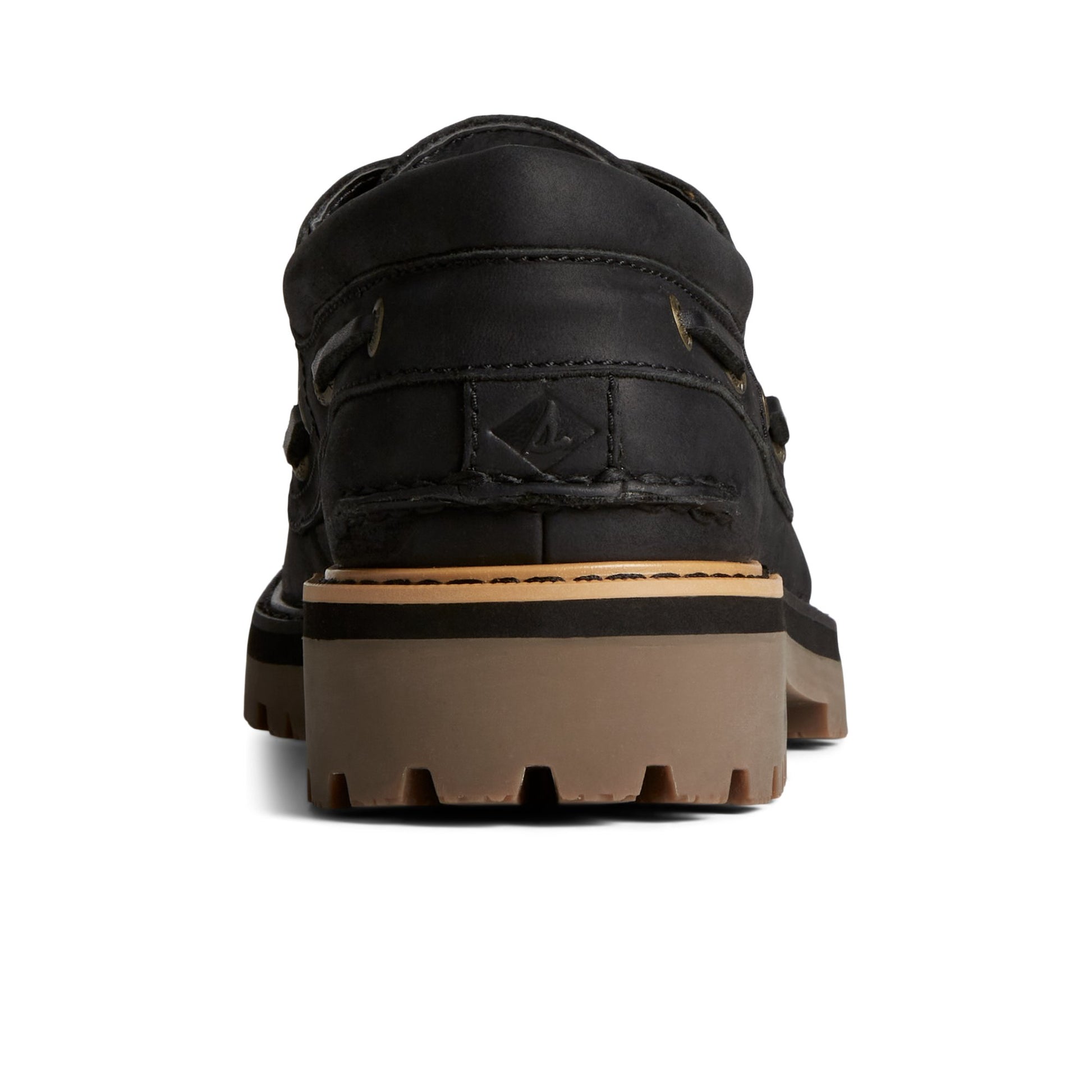 Close-up of the Black Authentic Original™ Lug 3-Eye Boat Shoe Boat Shoe