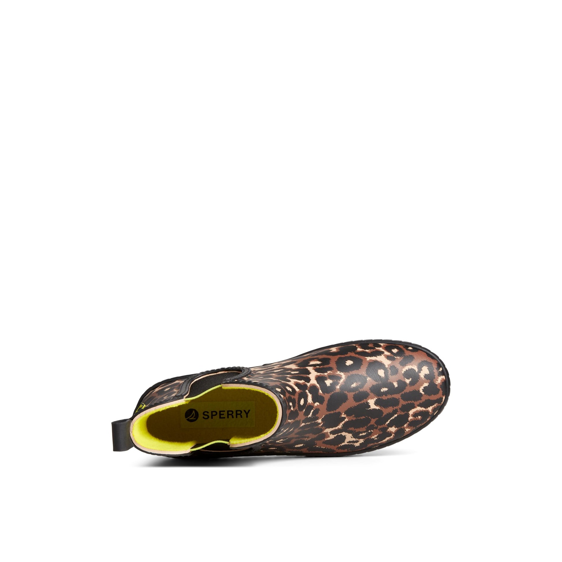 Top-down view of the Black Torrent Leopard Chelsea Waterproof Rain Boot Chelsea Rain Boot