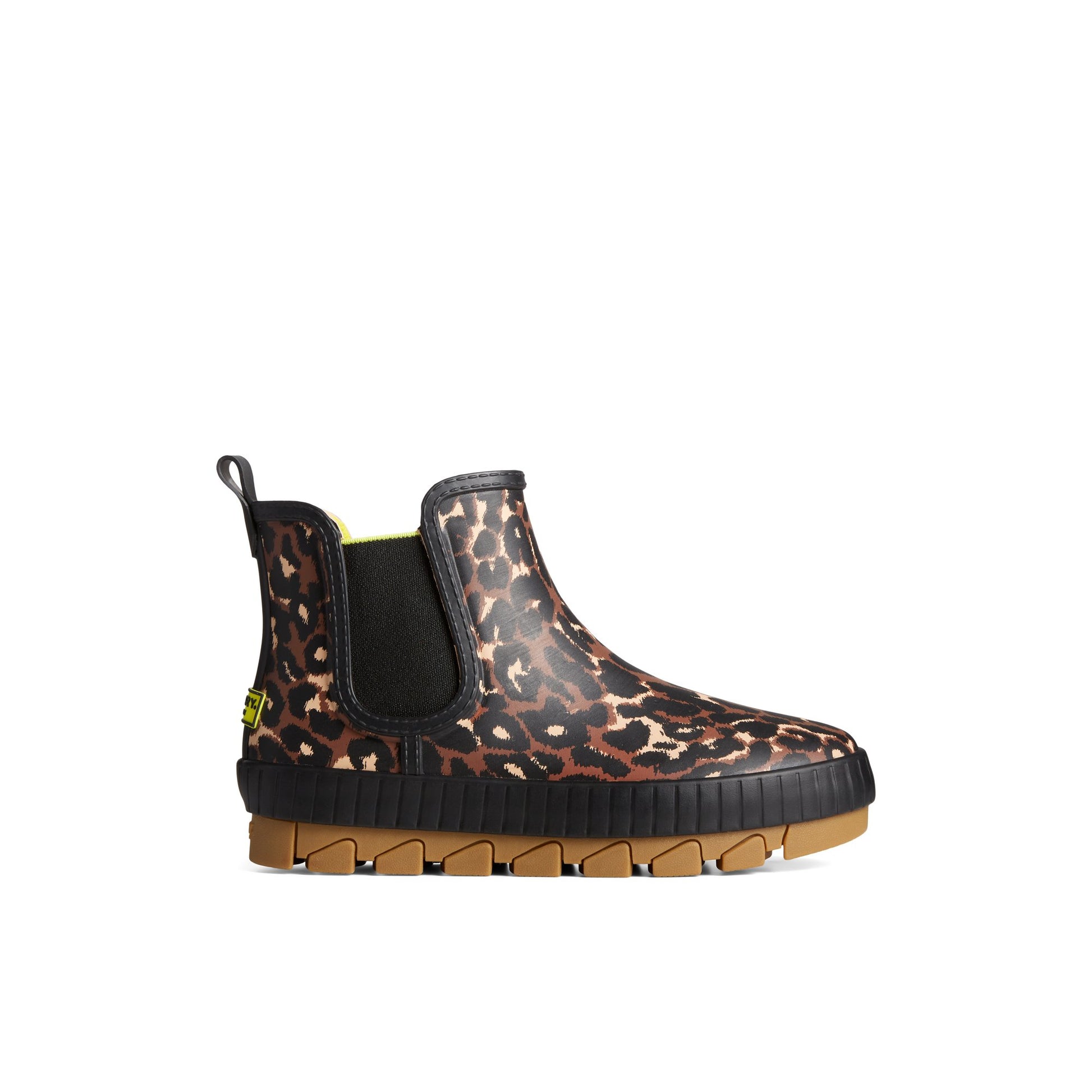Main View of Black Torrent Leopard Chelsea Waterproof Rain Boot Chelsea Rain Boot for Womens