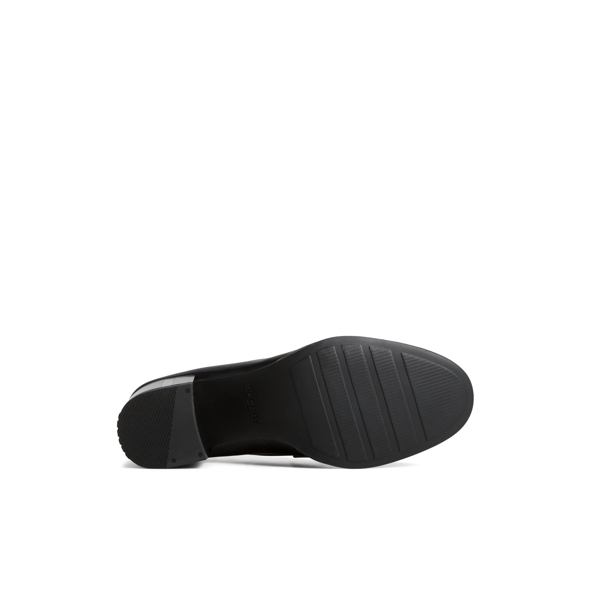 View of Black Seaport Two-Tone Penny Heel Penny Loafer Shoes's sole