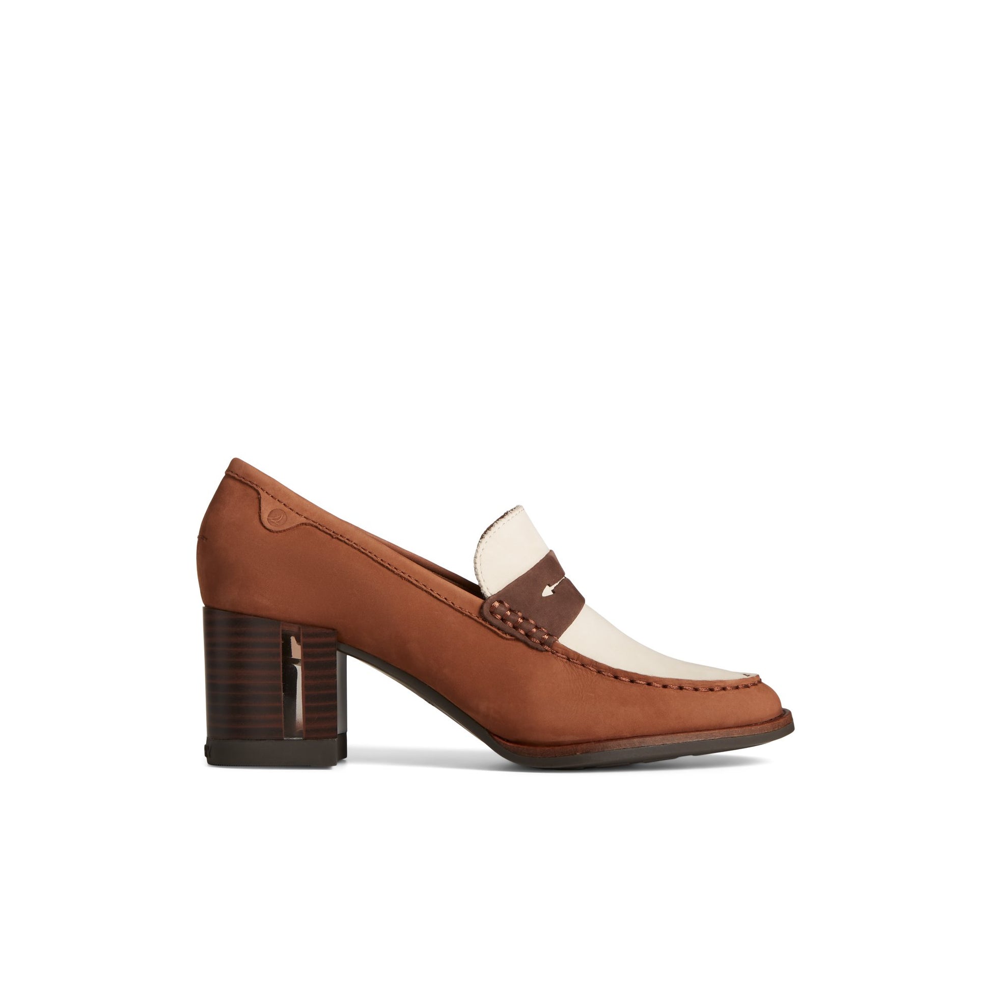 Main View of Brown Seaport Two-Tone Penny Heel Penny Loafer Shoes for Womens