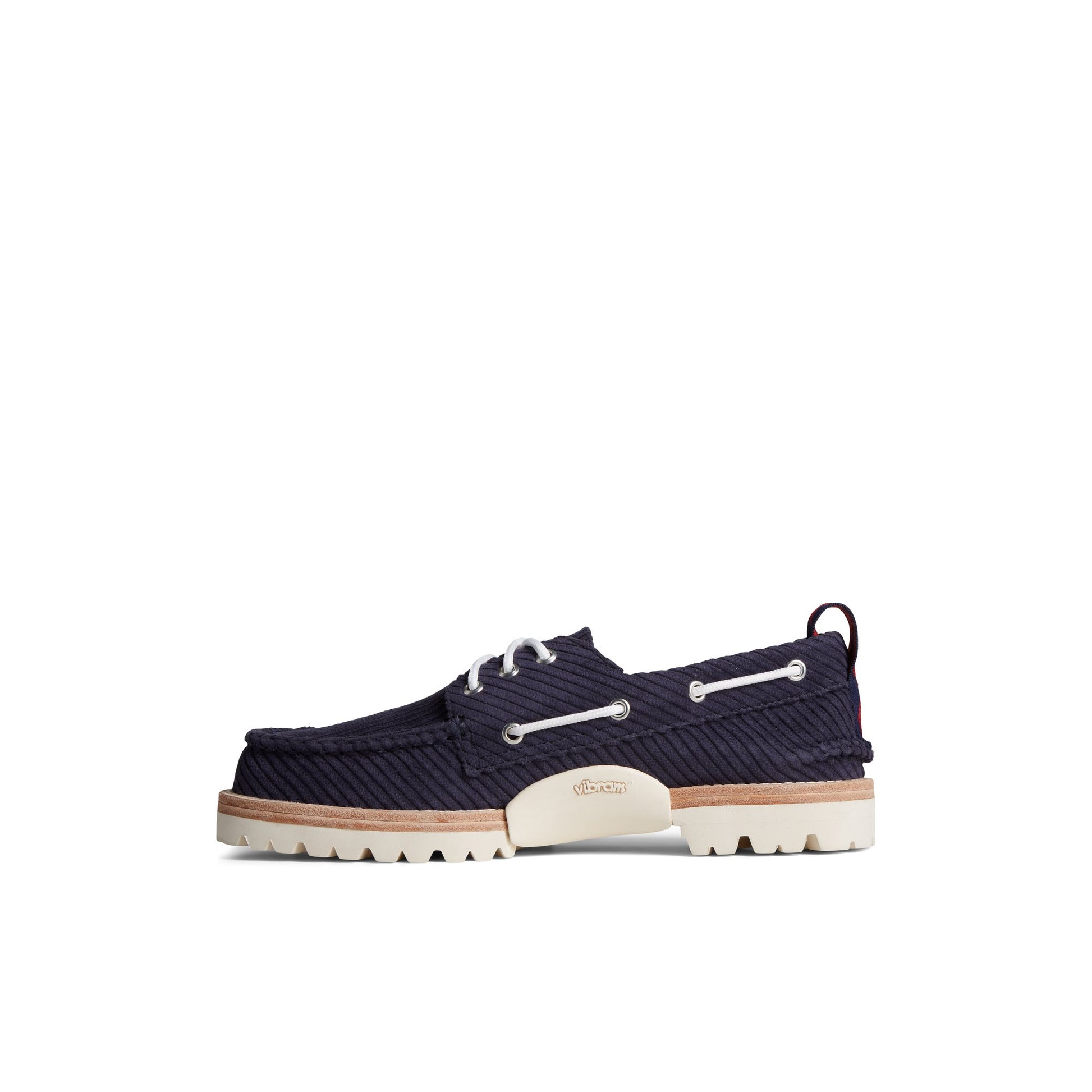 Side view of Navy Unisex Sperry x Rowing Blazers Cloud Authentic Original™ 3-Eye Vibram Boat Shoe Boat Shoe