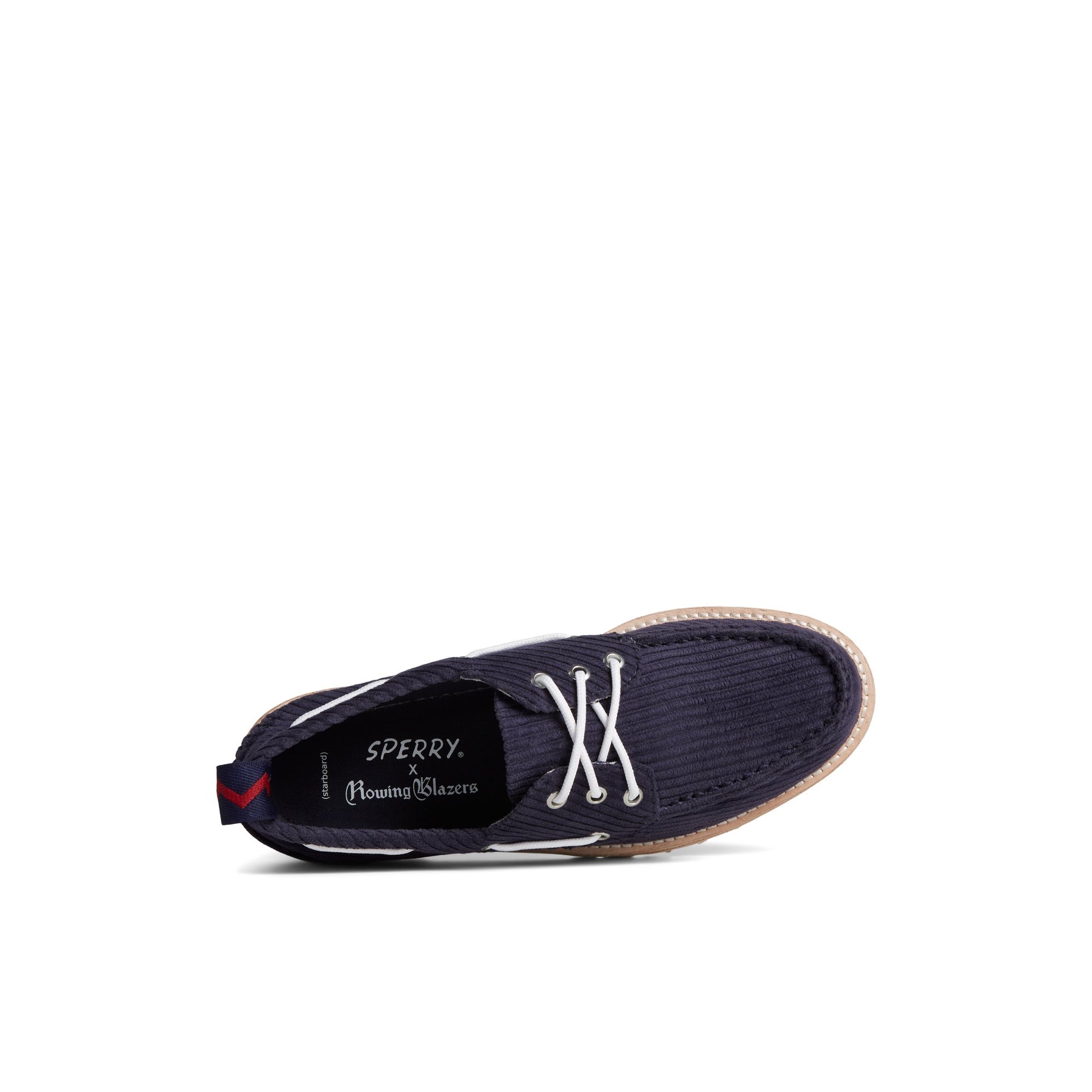 Top-down view of the Navy Unisex Sperry x Rowing Blazers Cloud Authentic Original™ 3-Eye Vibram Boat Shoe Boat Shoe