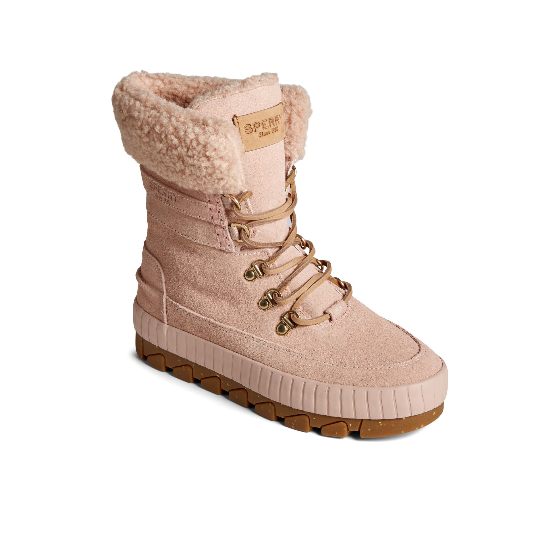Three-quarter angle of Medium Pink Torrent Lace Up Boot Fall/Winter Boots's front side