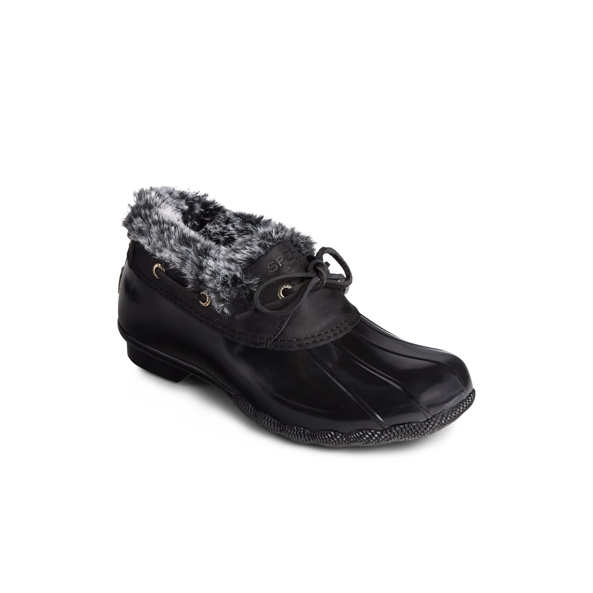 Three-quarter angle of Black Saltwater 1-Eye Cozy Duck Boot Duck Boots's front side