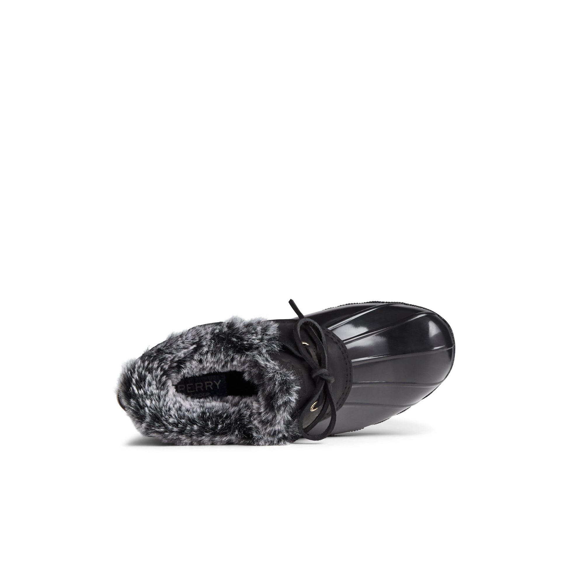 Top-down view of the Black Saltwater 1-Eye Cozy Duck Boot Duck Boots