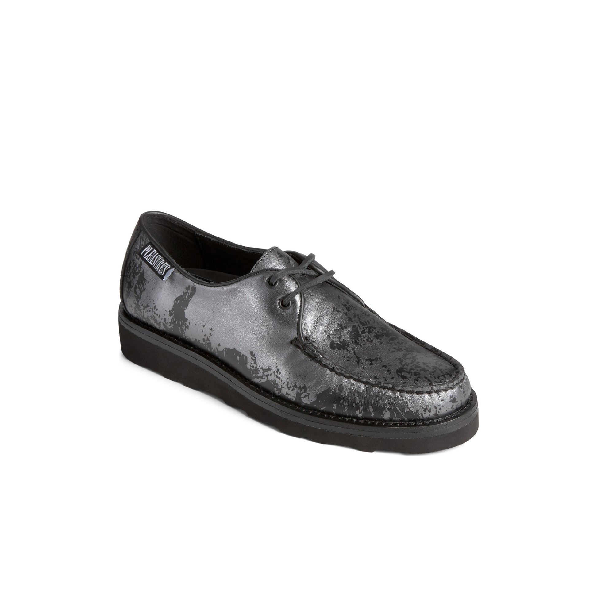 Three-quarter angle of Silver Unisex Sperry x Pleasures Captain's Oxford 's front side