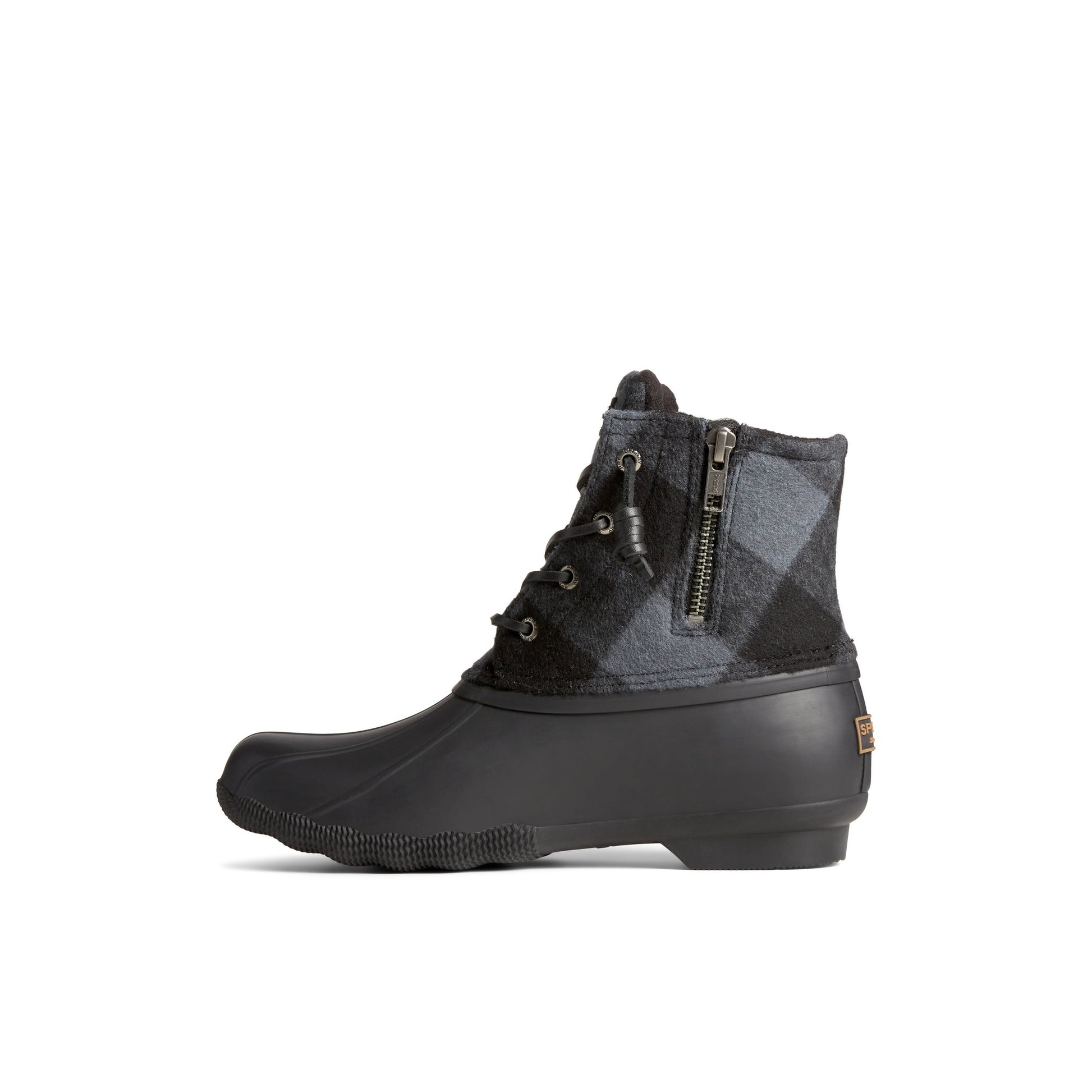 Side view of Black Saltwater™ Buffalo Check Duck Boot Duck Boots