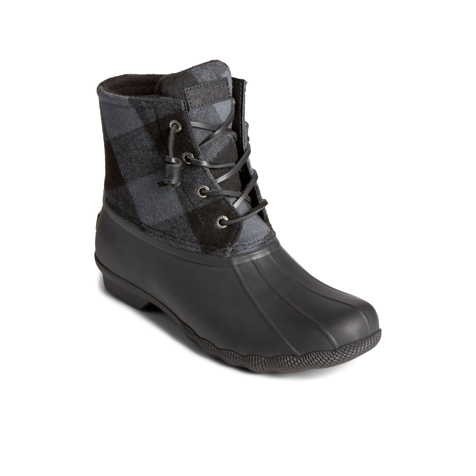 Three-quarter angle of Black Saltwater™ Buffalo Check Duck Boot Duck Boots's front side