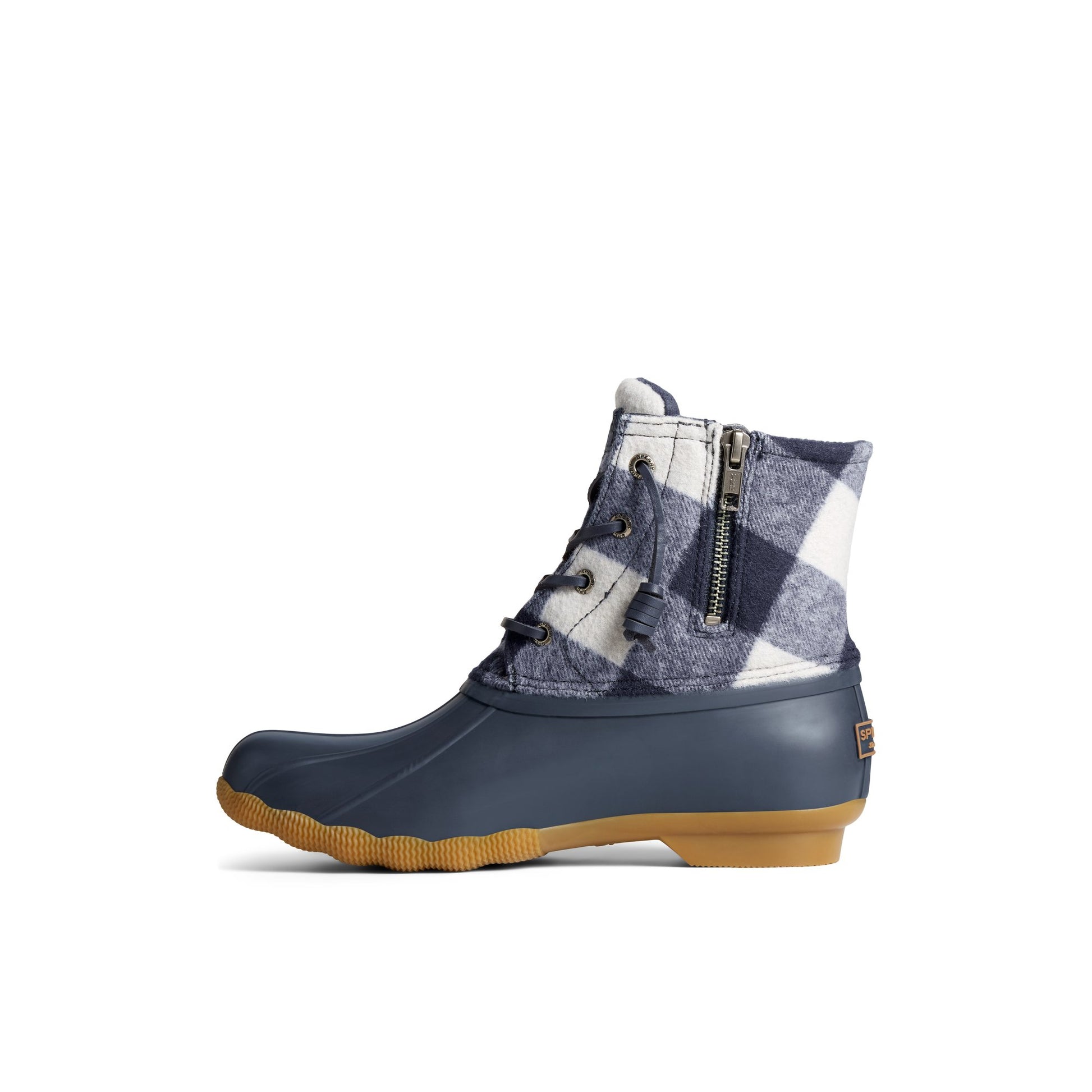Side view of Navy Saltwater™ Buffalo Check Duck Boot Duck Boots