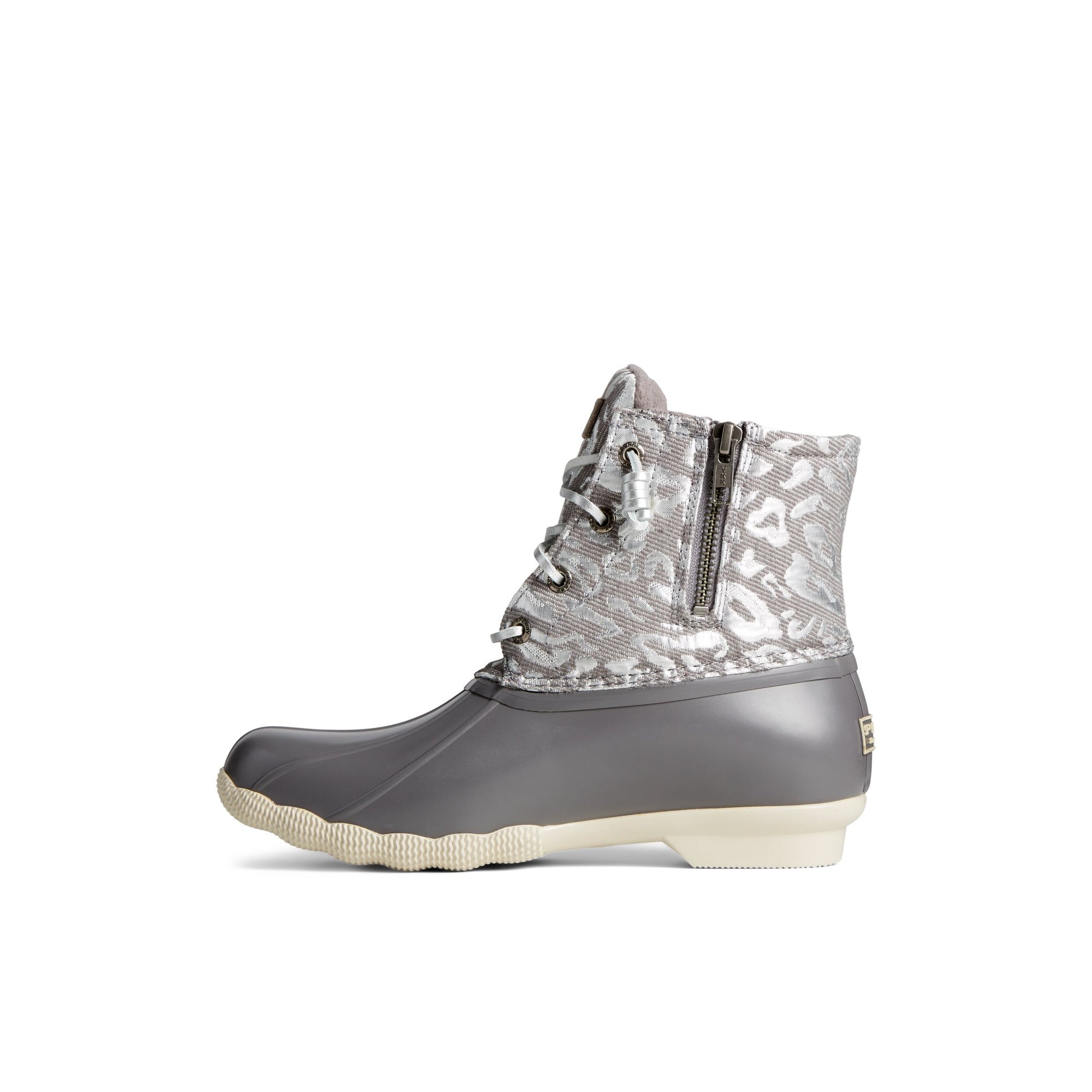 Side view of Silver Saltwater™ Metallic Jacquard Duck Boot Duck Boots