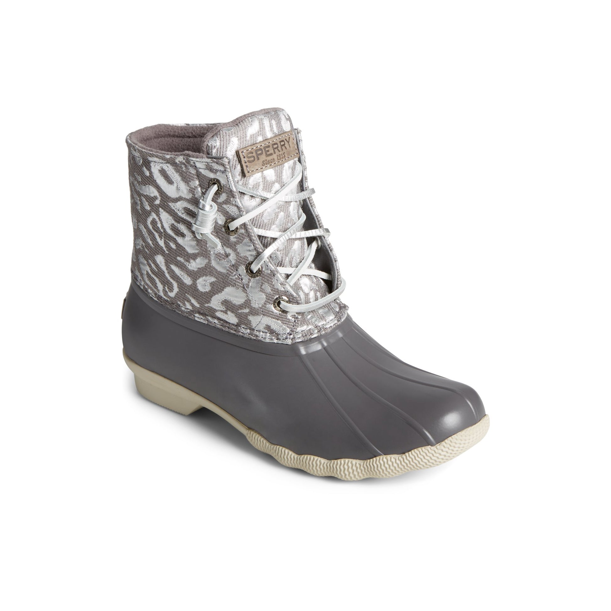 Three-quarter angle of Silver Saltwater™ Metallic Jacquard Duck Boot Duck Boots's front side