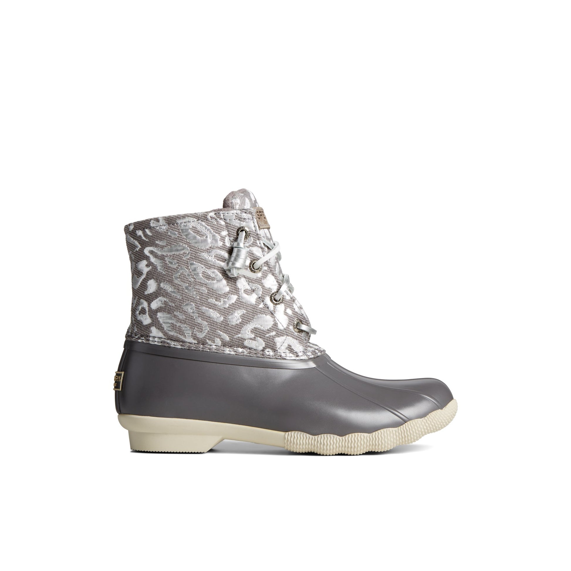 Main View of Silver Saltwater™ Metallic Jacquard Duck Boot Duck Boots for Womens