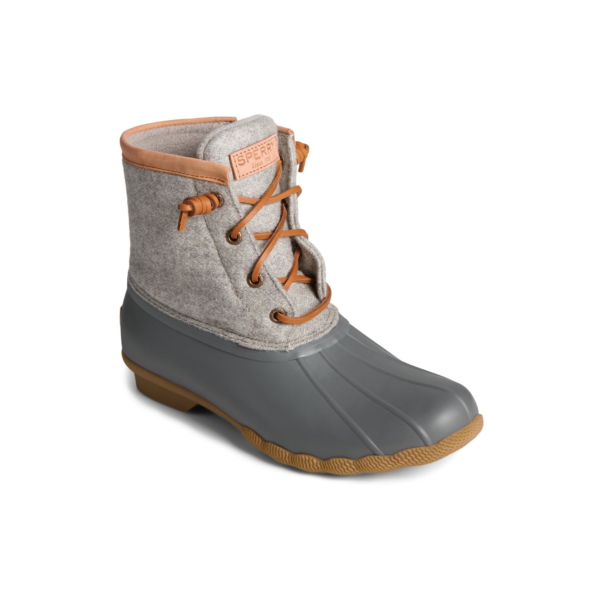 Three-quarter angle of Grey Saltwater™ Wool Embossed Thinsulate™ Duck Boot Duck Boots's front side