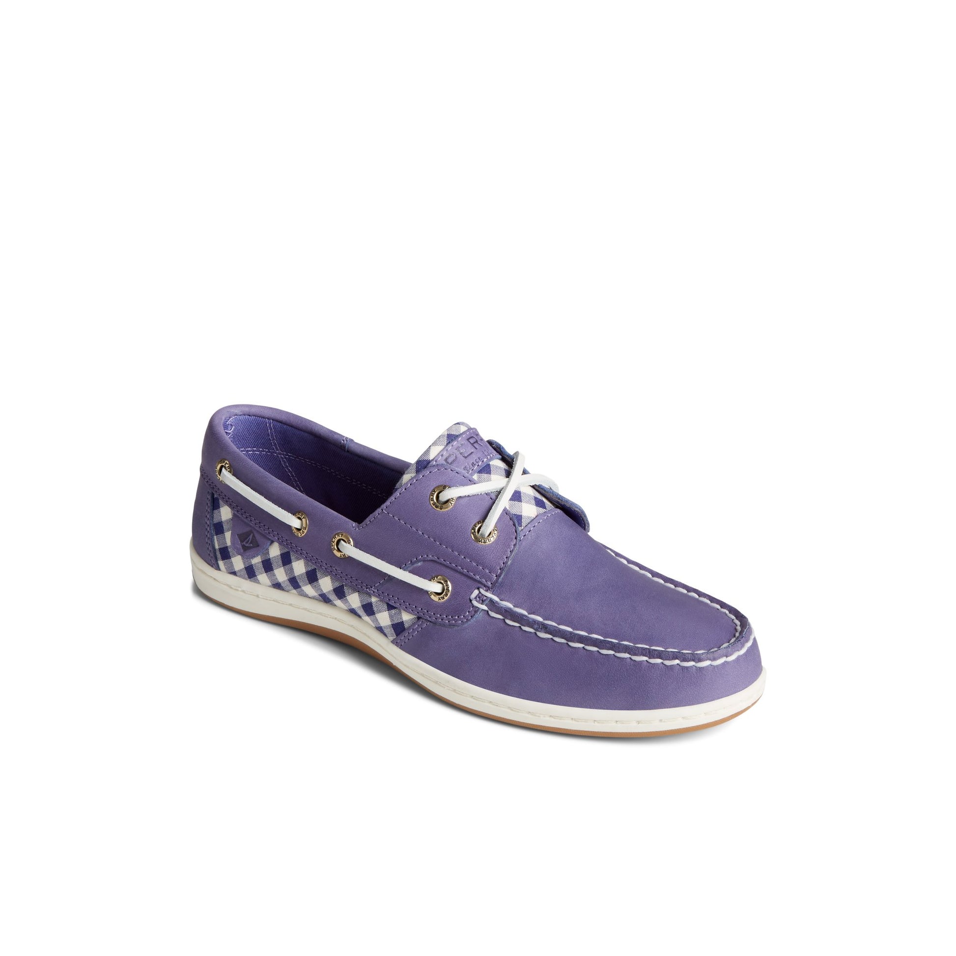 Three-quarter angle of Blue Koifish Gingham Boat Shoe Boat Shoes's front side