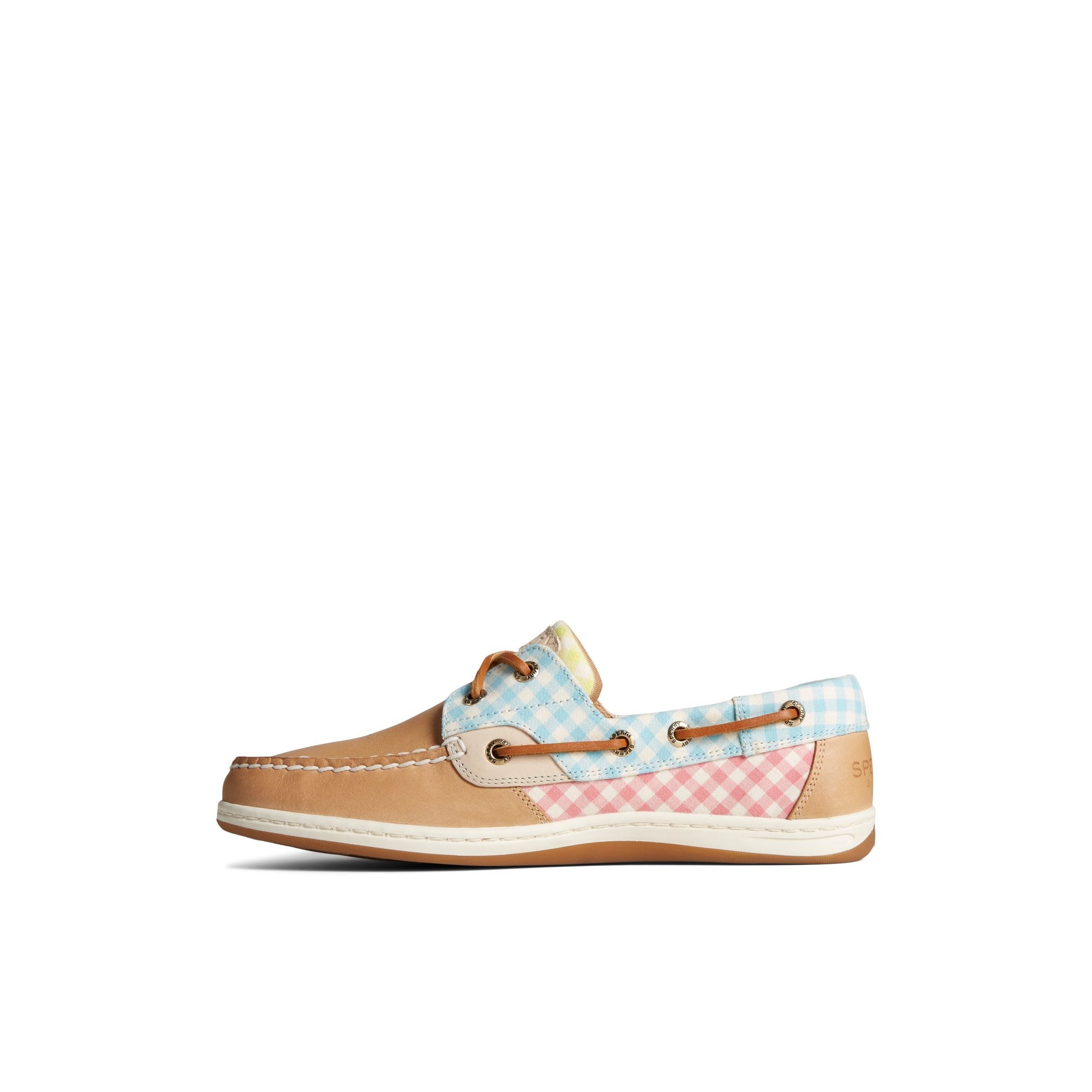 Side view of Brown Primary - Multi Koifish Gingham Boat Shoe Boat Shoes