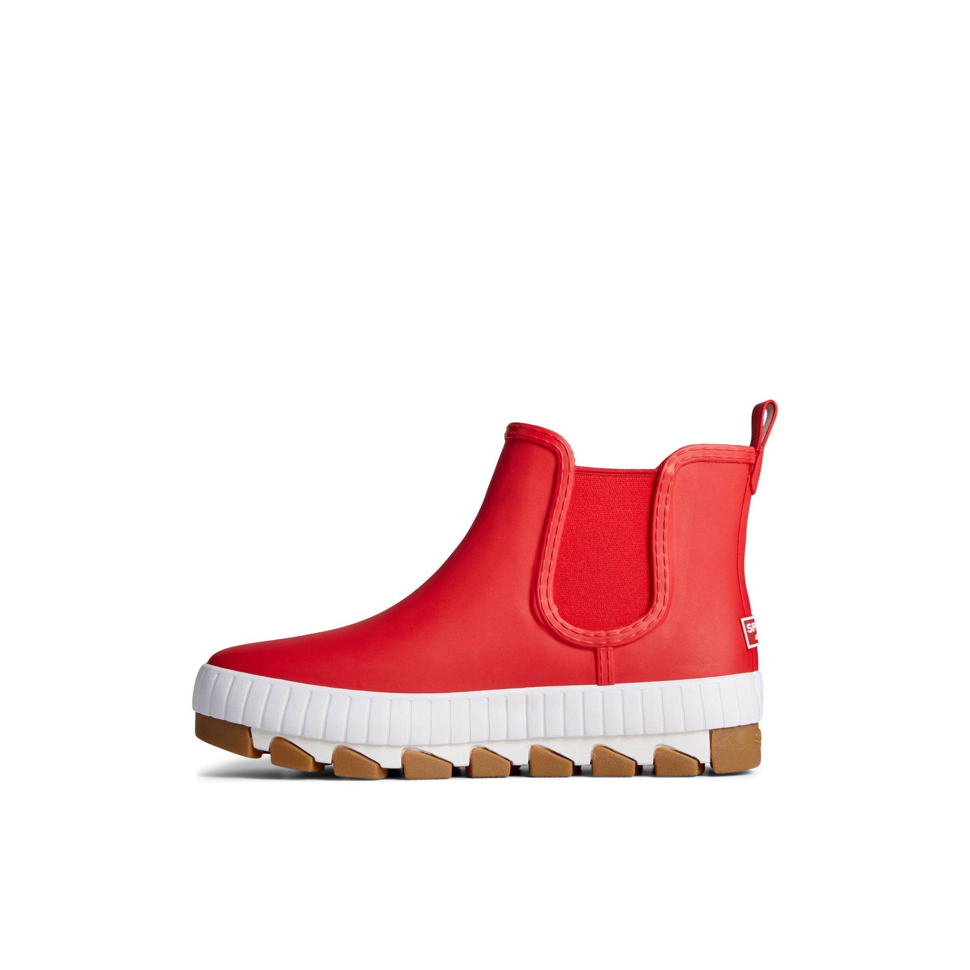 Side view of Red Torrent Chelsea Bright Rain Boot Chelsea Rain Boot