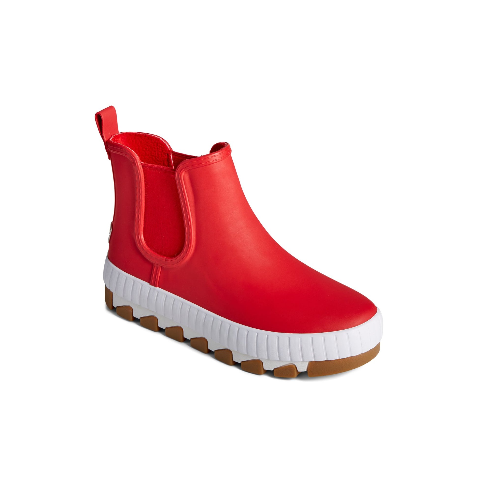 Three-quarter angle of Red Torrent Chelsea Bright Rain Boot Chelsea Rain Boot's front side
