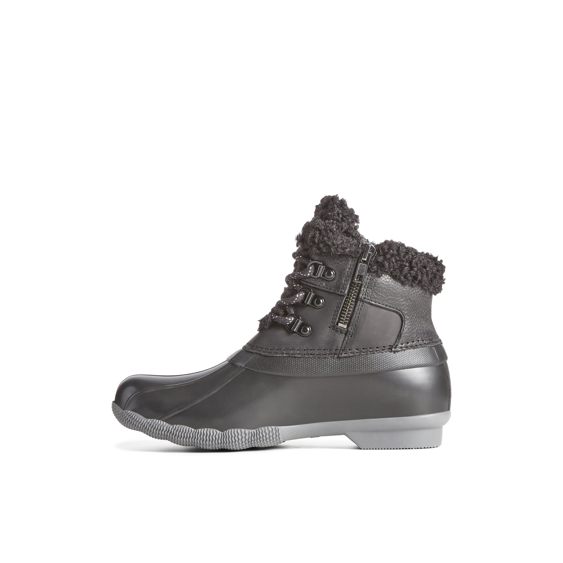 Side view of Black Saltwater Alpine Leather Duck Boot Winter Duck Boots