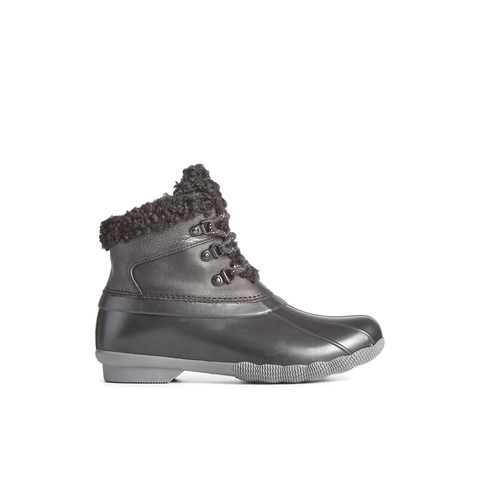 Main View of Black Saltwater Alpine Leather Duck Boot Winter Duck Boots for Womens