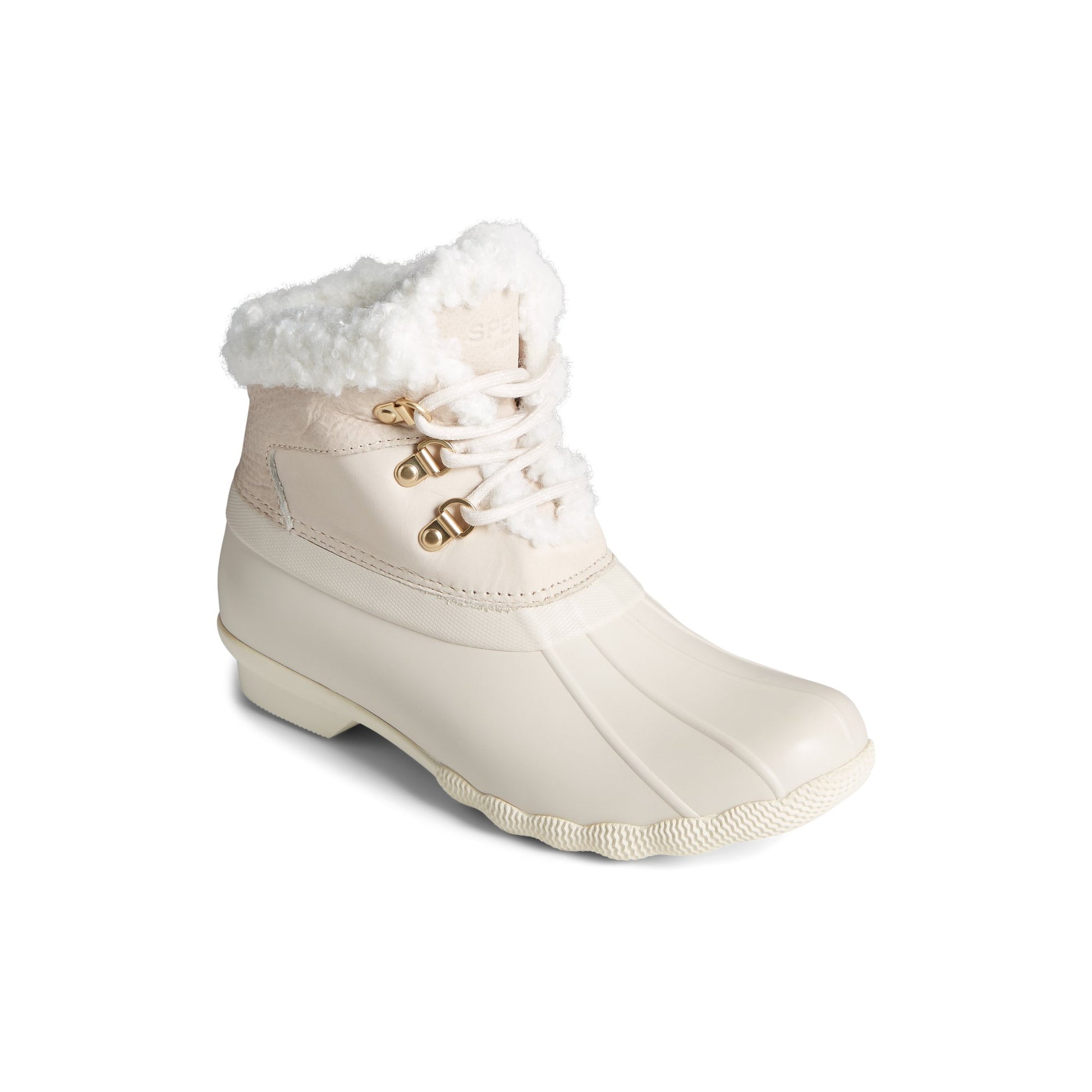 Three-quarter angle of White Saltwater™ Alpine Leather Duck Boot Duck Boots's front side