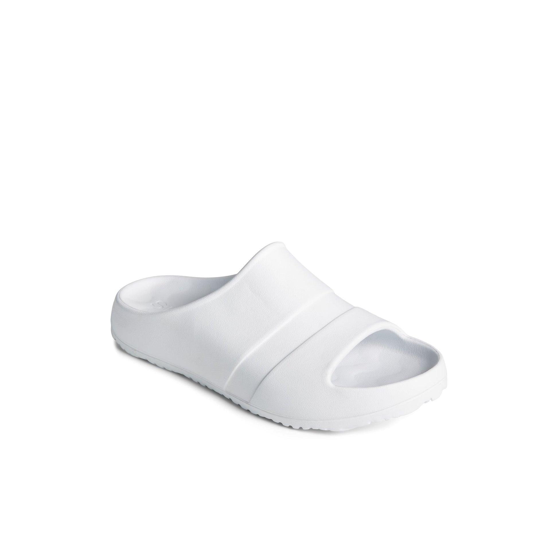 Three-quarter angle of White Float Slide Sandal 's front side