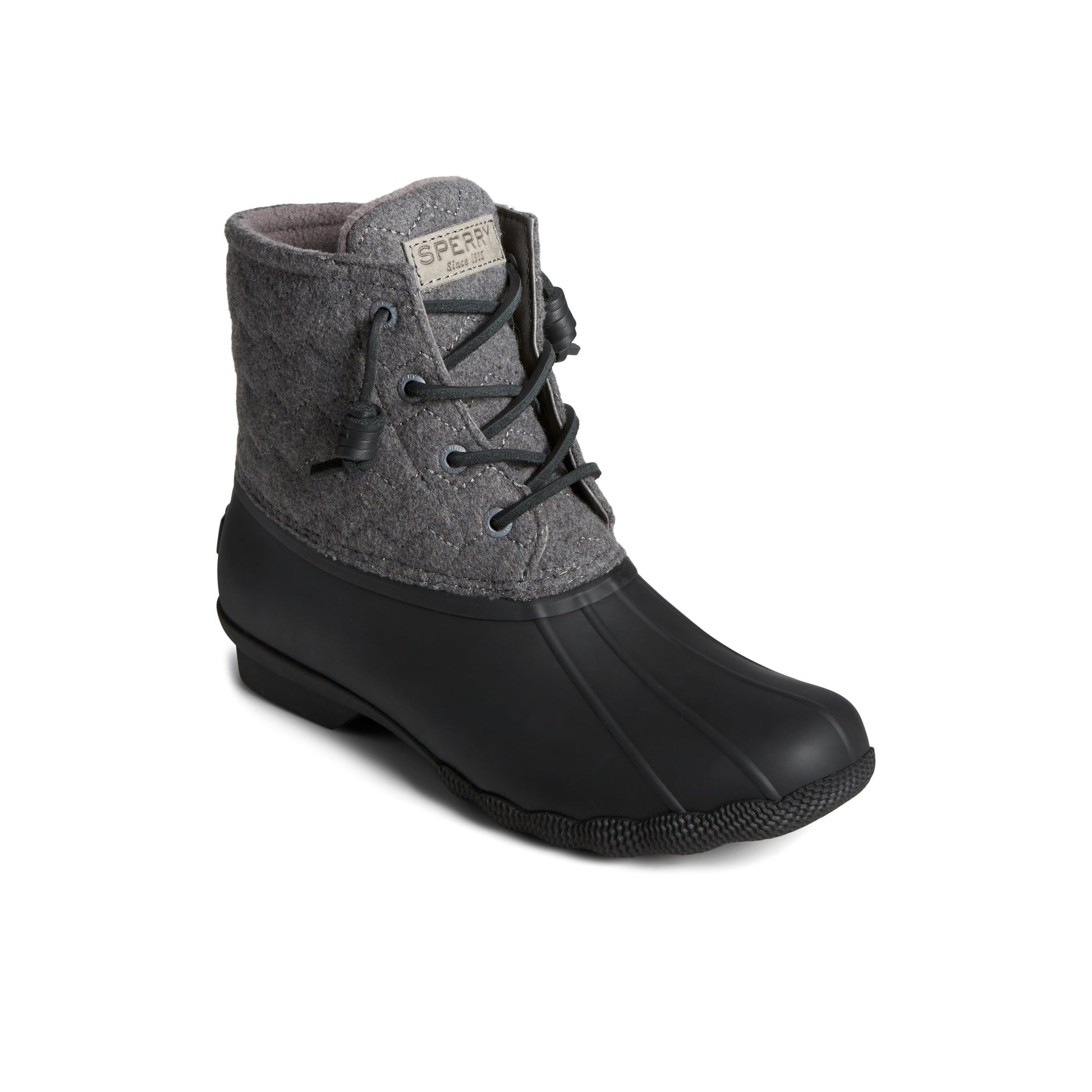 Three-quarter angle of Black Saltwater™ Chevron Wool Duck Boot Duck Boots's front side