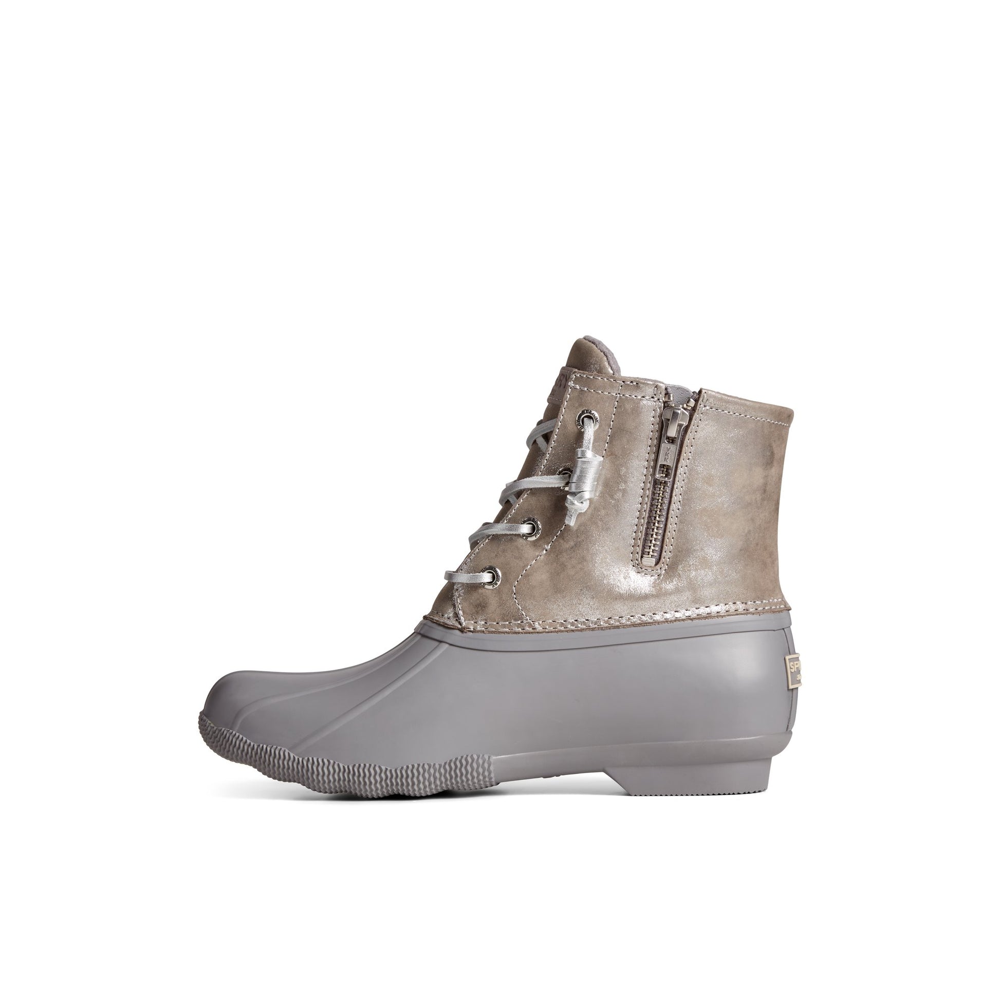 Side view of Silver Saltwater™ Metallic Leather Duck Boot Duck Boots