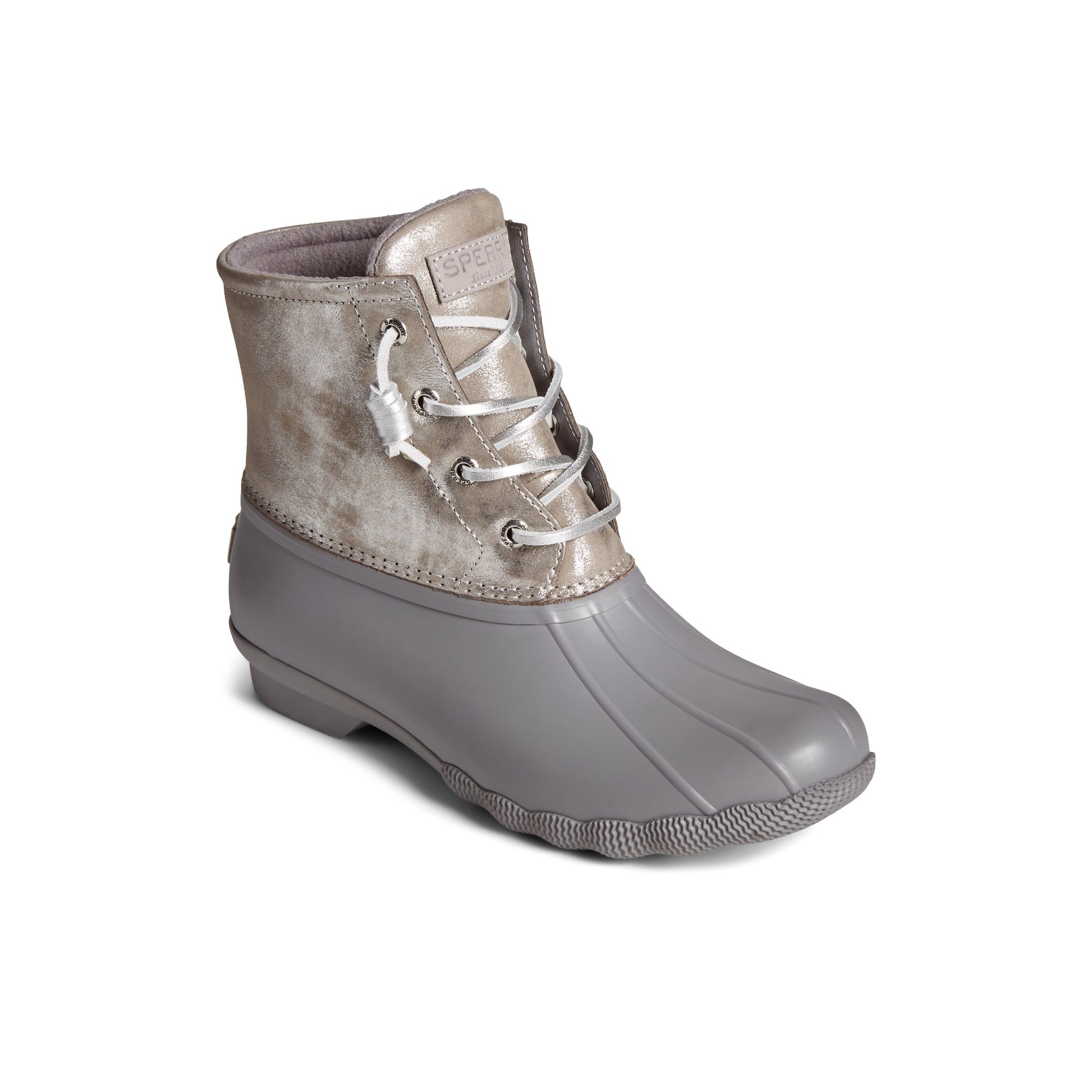 Three-quarter angle of Silver Saltwater™ Metallic Leather Duck Boot Duck Boots's front side