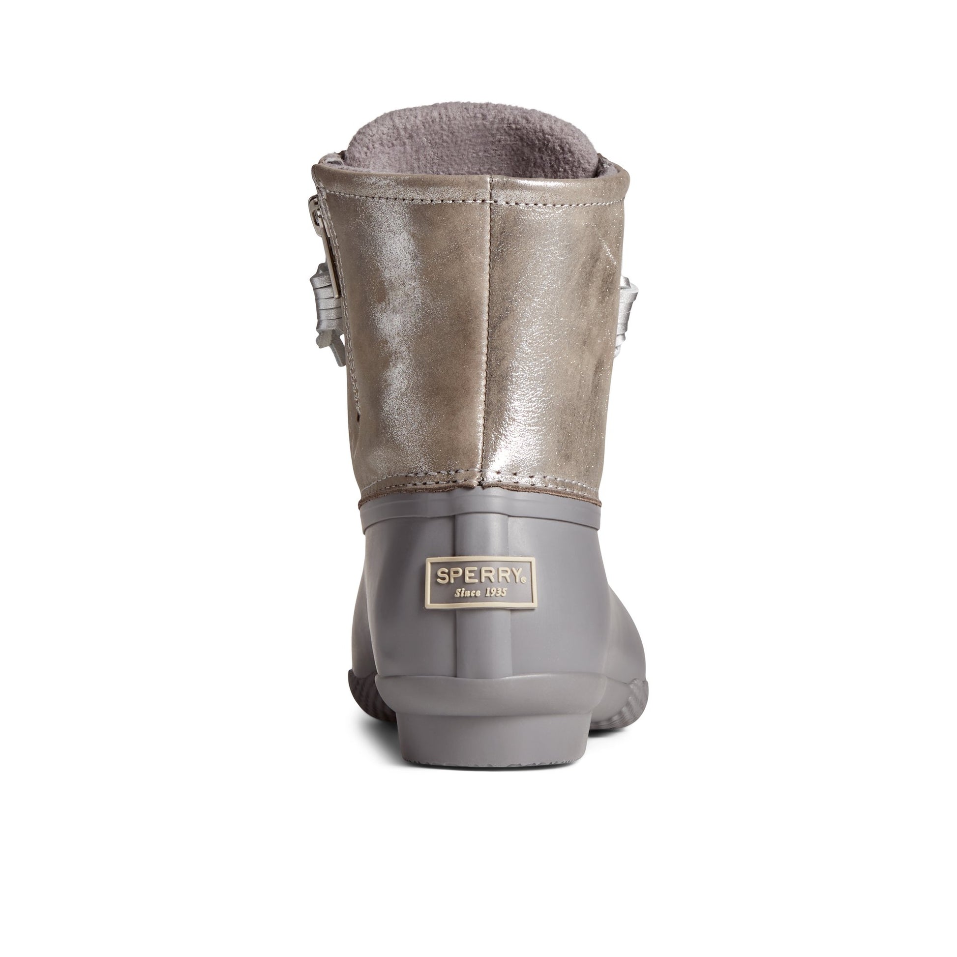 Close-up of the Silver Saltwater™ Metallic Leather Duck Boot Duck Boots