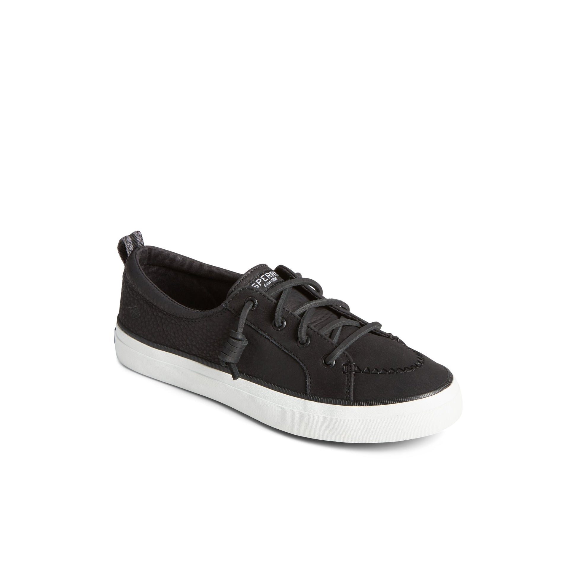 Three-quarter angle of Black Crest Vibe Embroidered Washable Sneaker 's front side