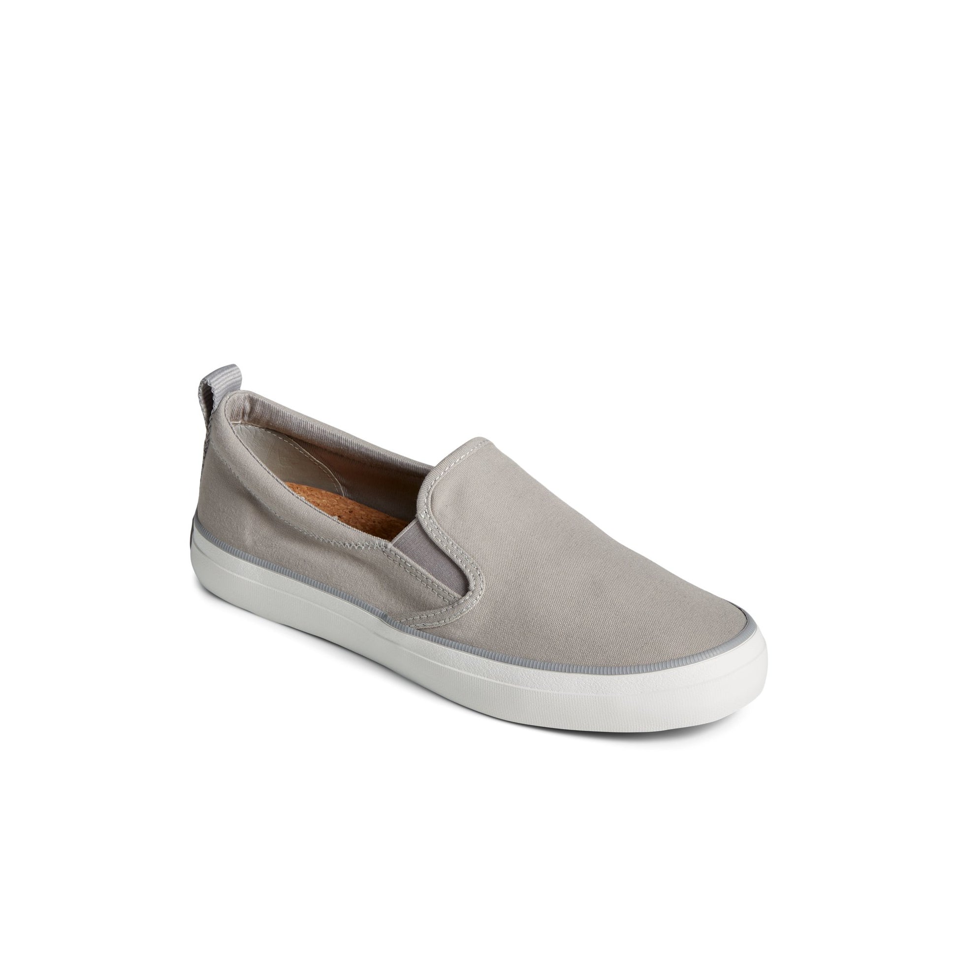 Three-quarter angle of Grey SeaCycled™ Crest Twin Gore Canvas Sneaker Vulcanized Sneaker's front side