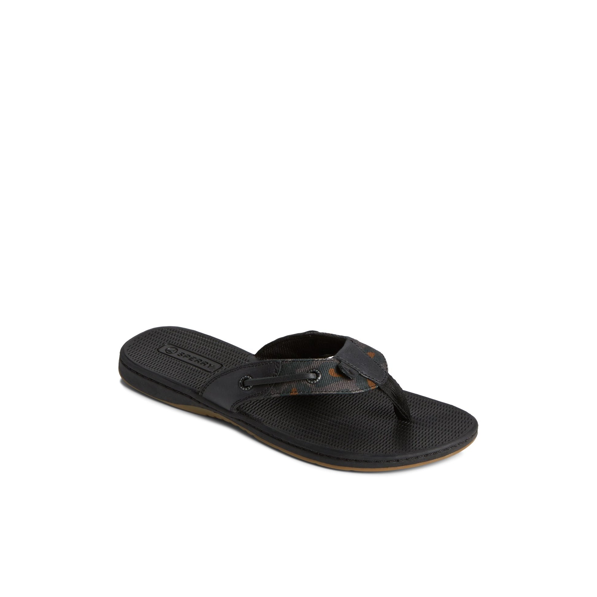 Three-quarter angle of Black Seafish Flip Flop 's front side