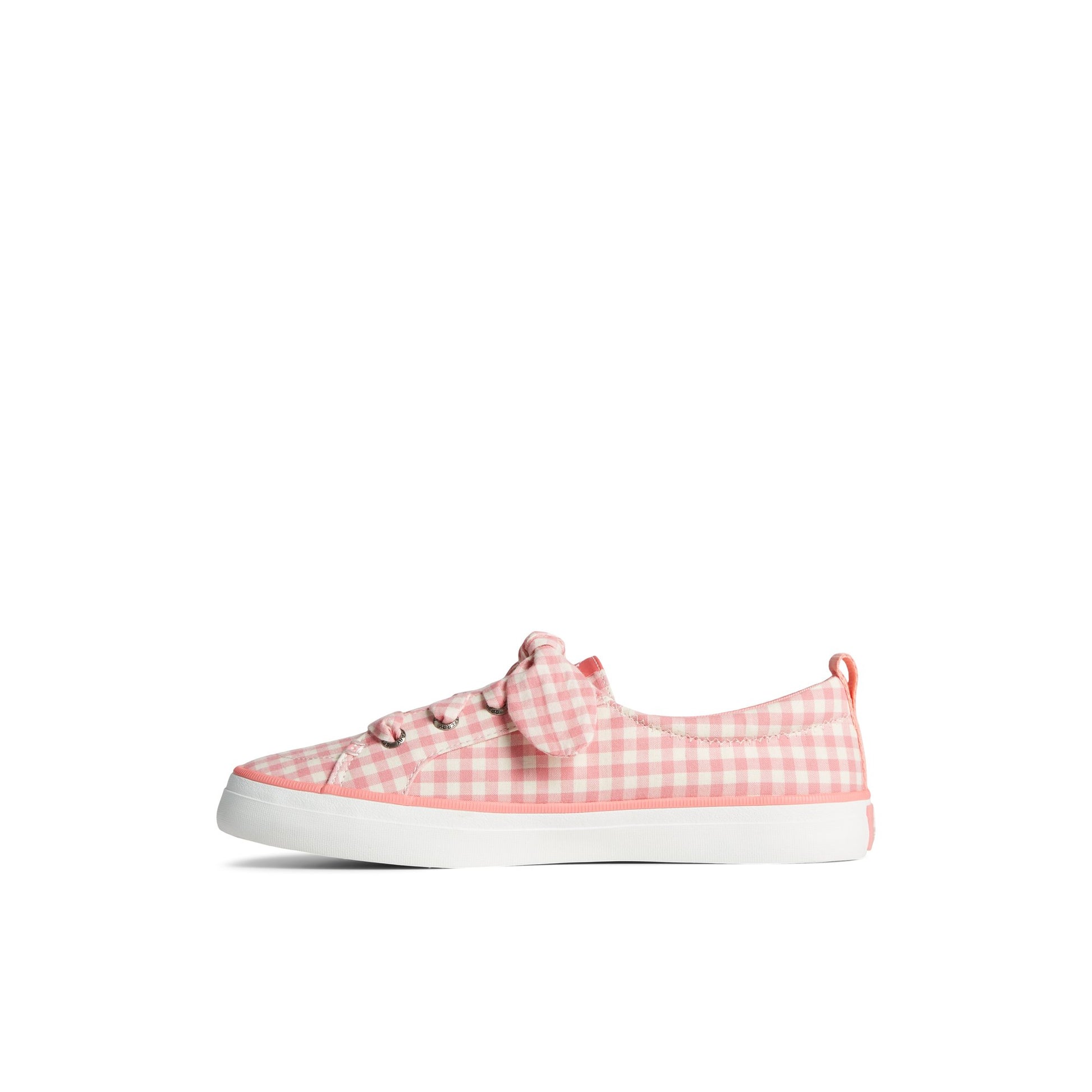 Side view of Pink Crest Vibe Gingham Sneaker