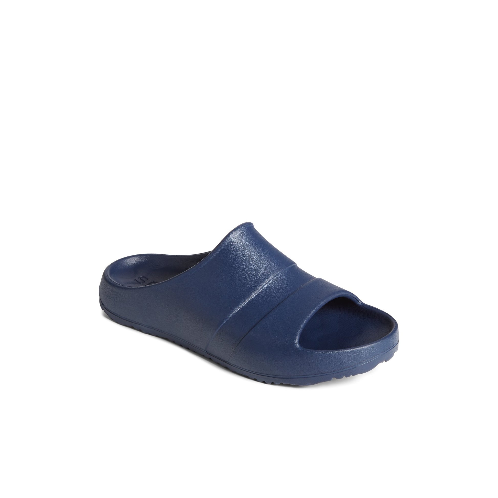 Three-quarter angle of Navy Float Slide Sandal 's front side