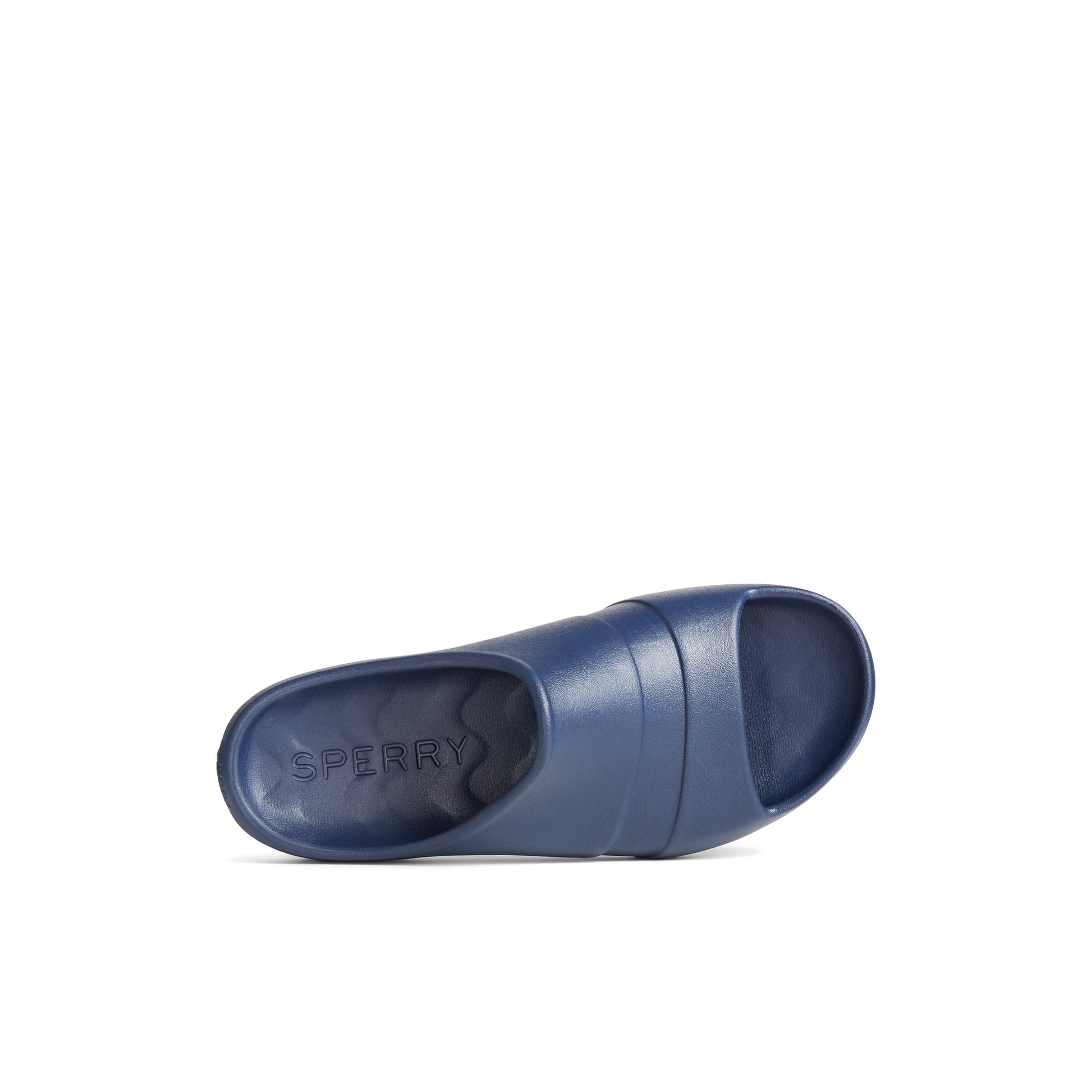 Top-down view of the Navy Float Slide Sandal