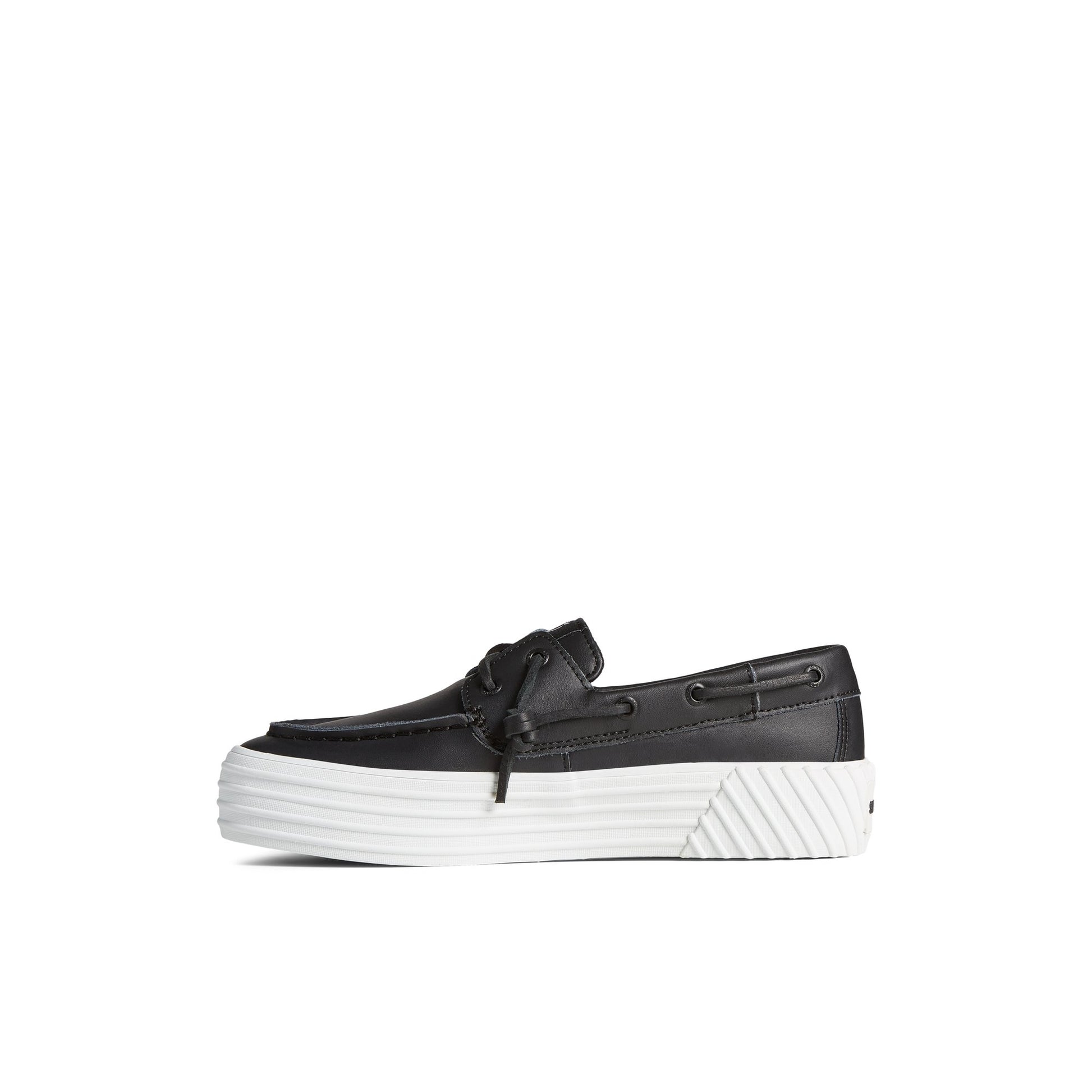 Side view of Black Bahama 2.0 Leather Platform Sneaker Boat Shoes