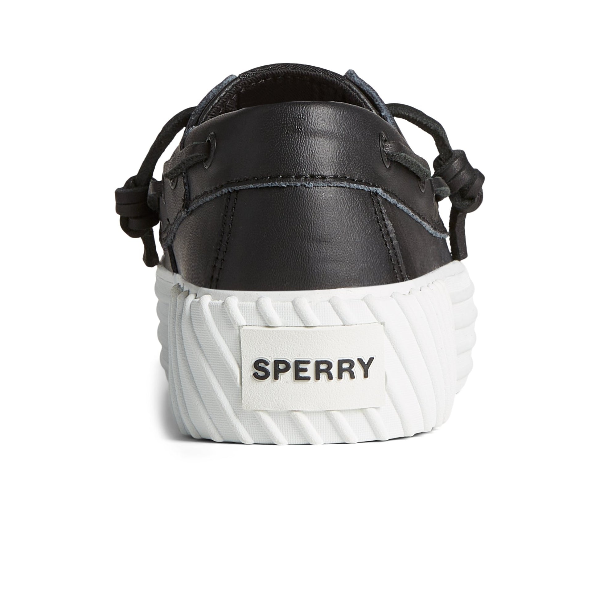 Close-up of the Black Bahama 2.0 Leather Platform Sneaker Boat Shoes