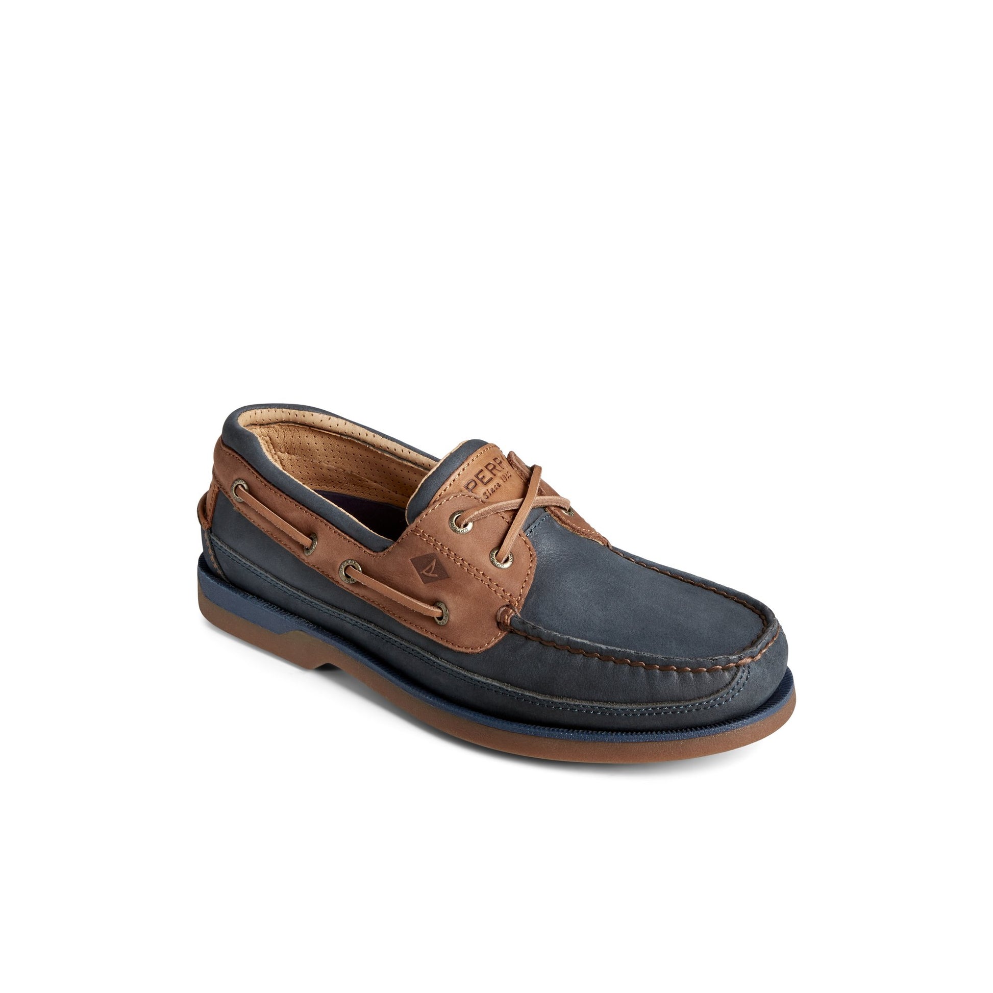 Three-quarter angle of Navy Gold Cup™ Mako Boat Shoe Boat Shoes's front side