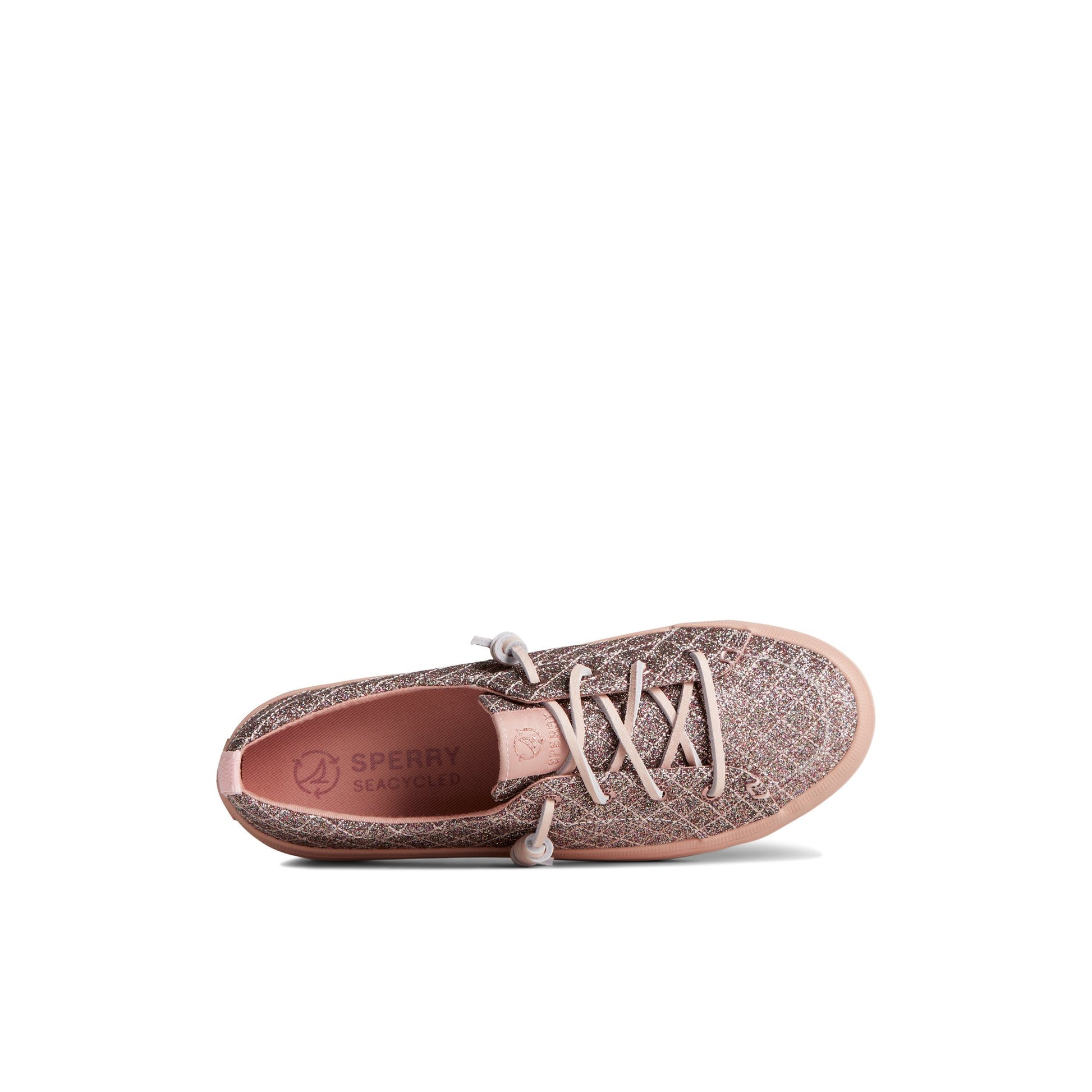 Top-down view of the Medium Pink Crest Quilted Shimmer Sneaker