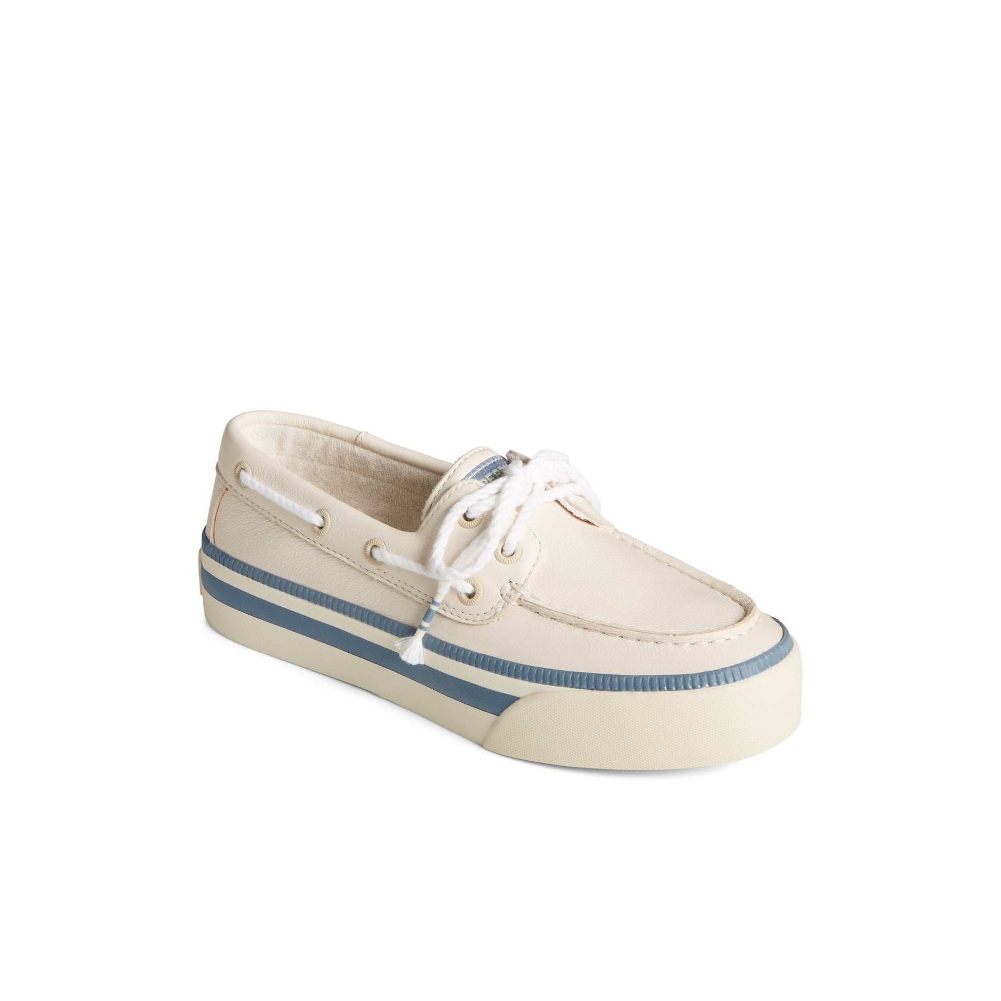 Three-quarter angle of White Bahama 3.0 Platform Sneaker Boat Shoes's front side