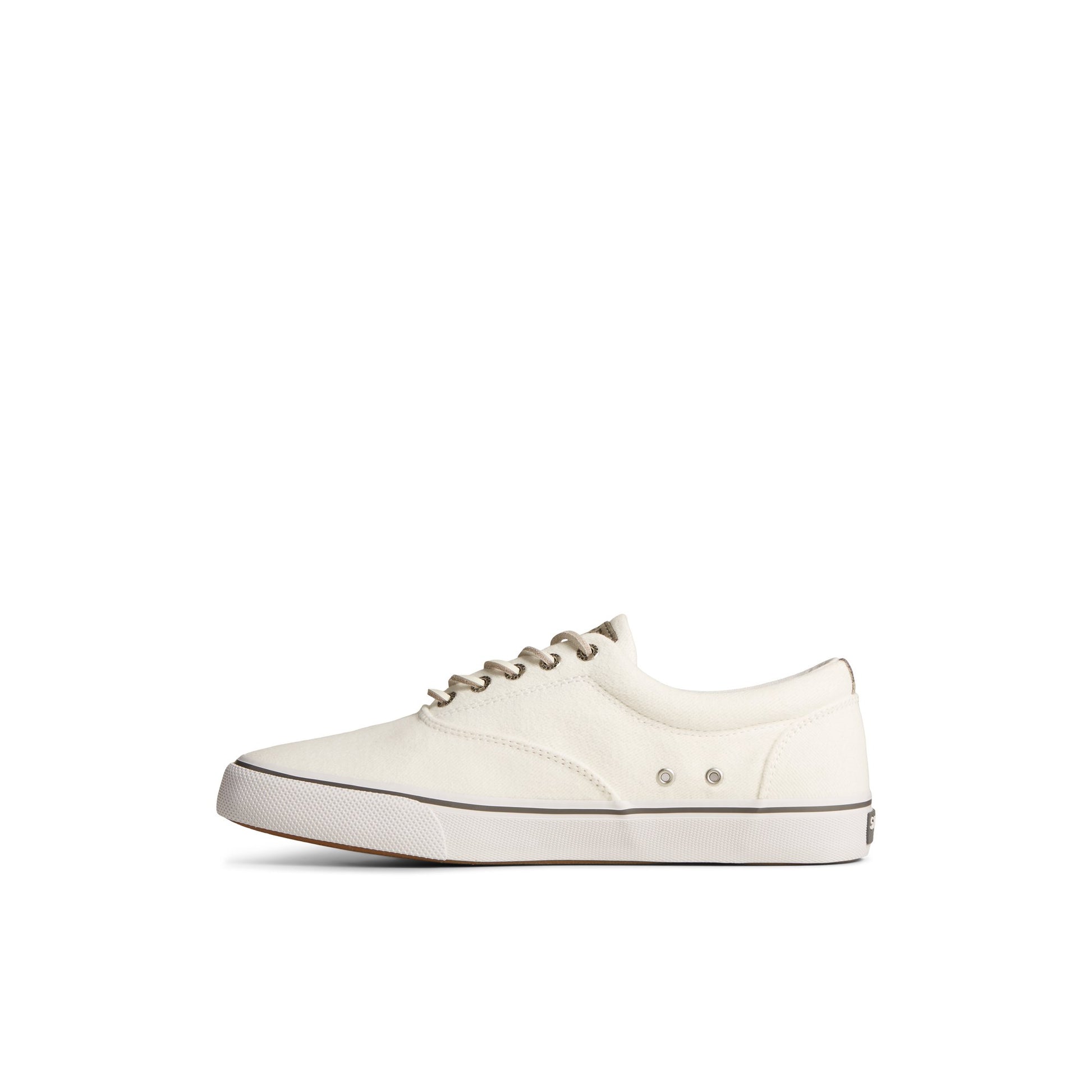 Side view of White SeaCycled™ Striper II CVO Textile Sneaker