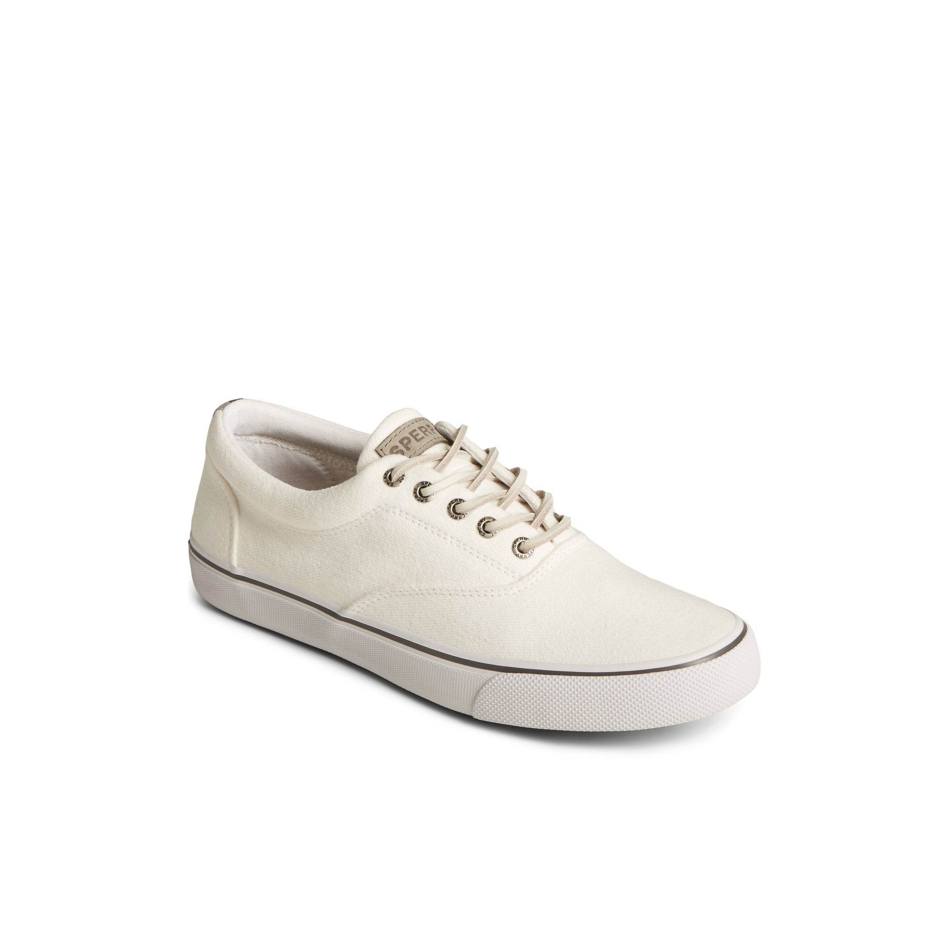 Three-quarter angle of White SeaCycled™ Striper II CVO Textile Sneaker 's front side