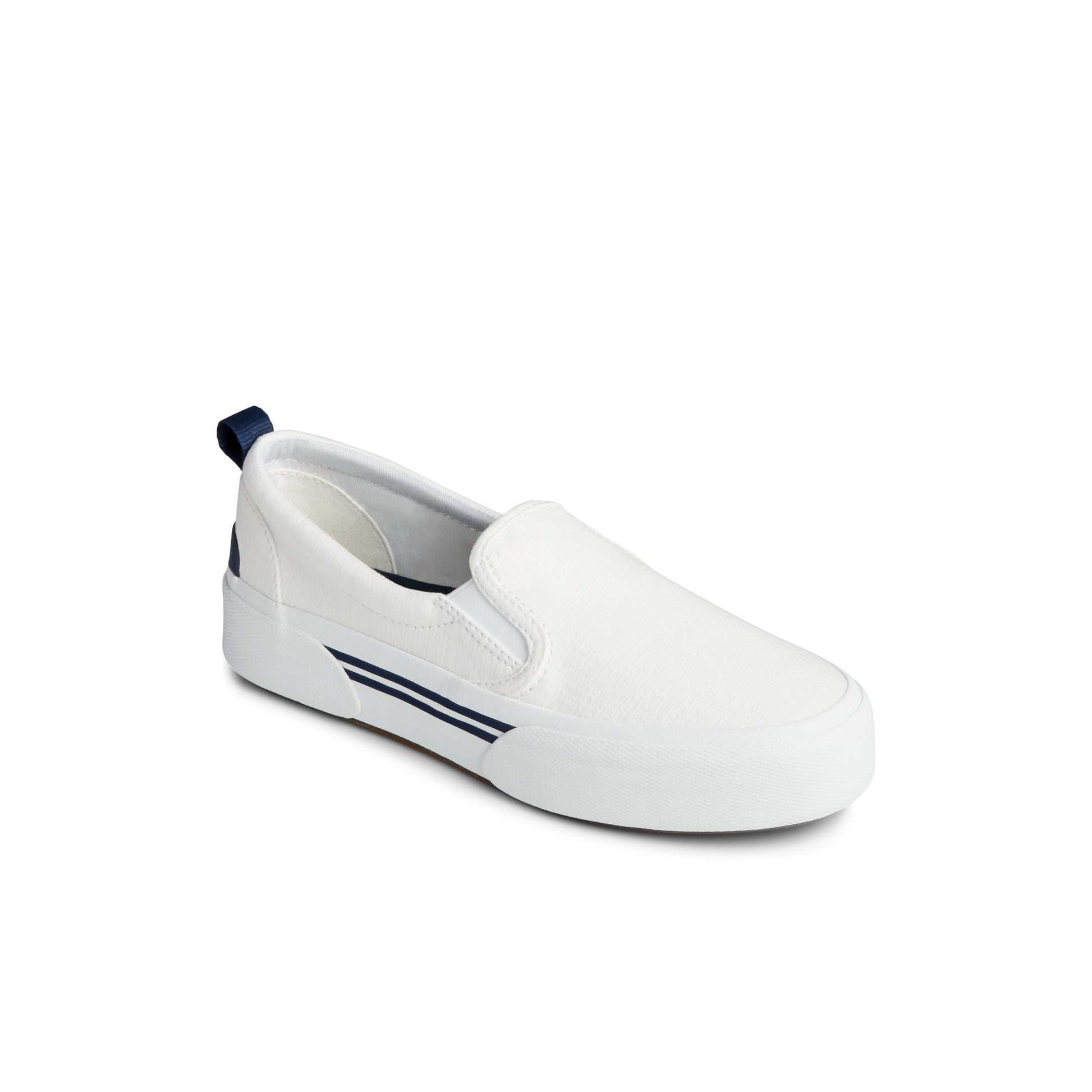 Three-quarter angle of White Pier Wave Platform Slip On Sneaker 's front side