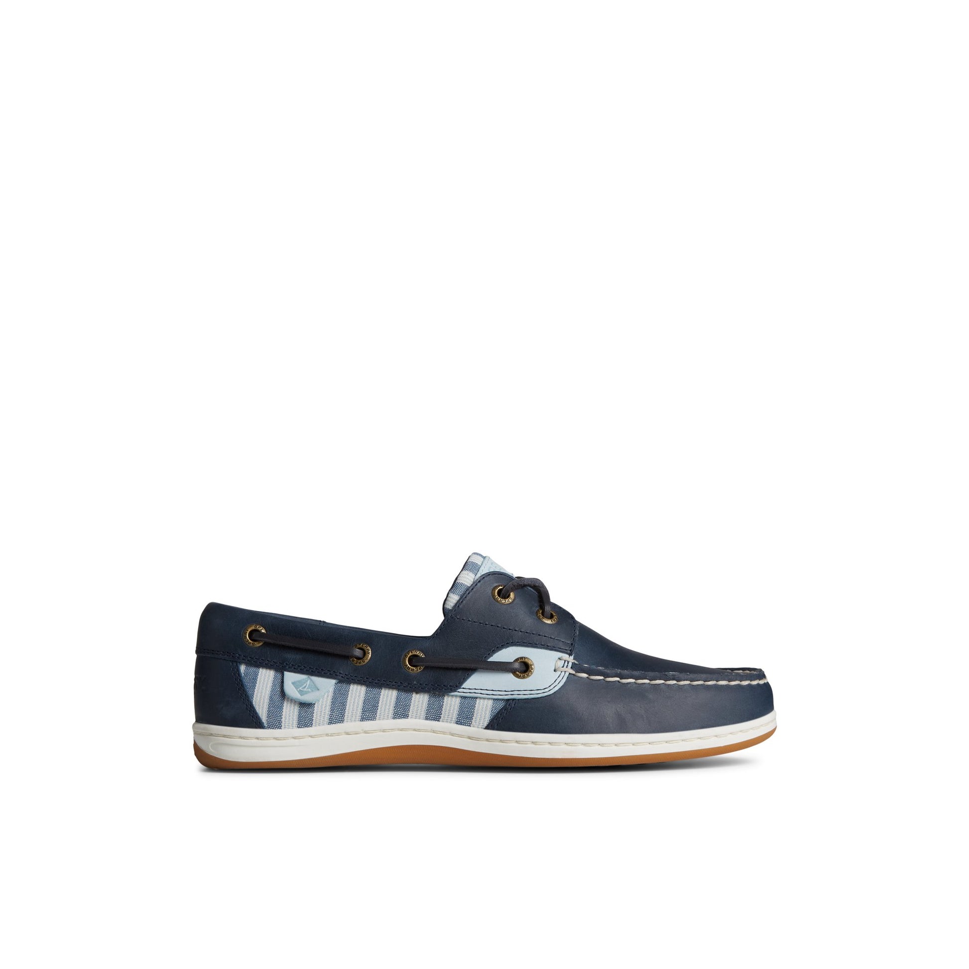 Main View of Navy Koifish Stripe Boat Shoe Boat Shoes for Womens