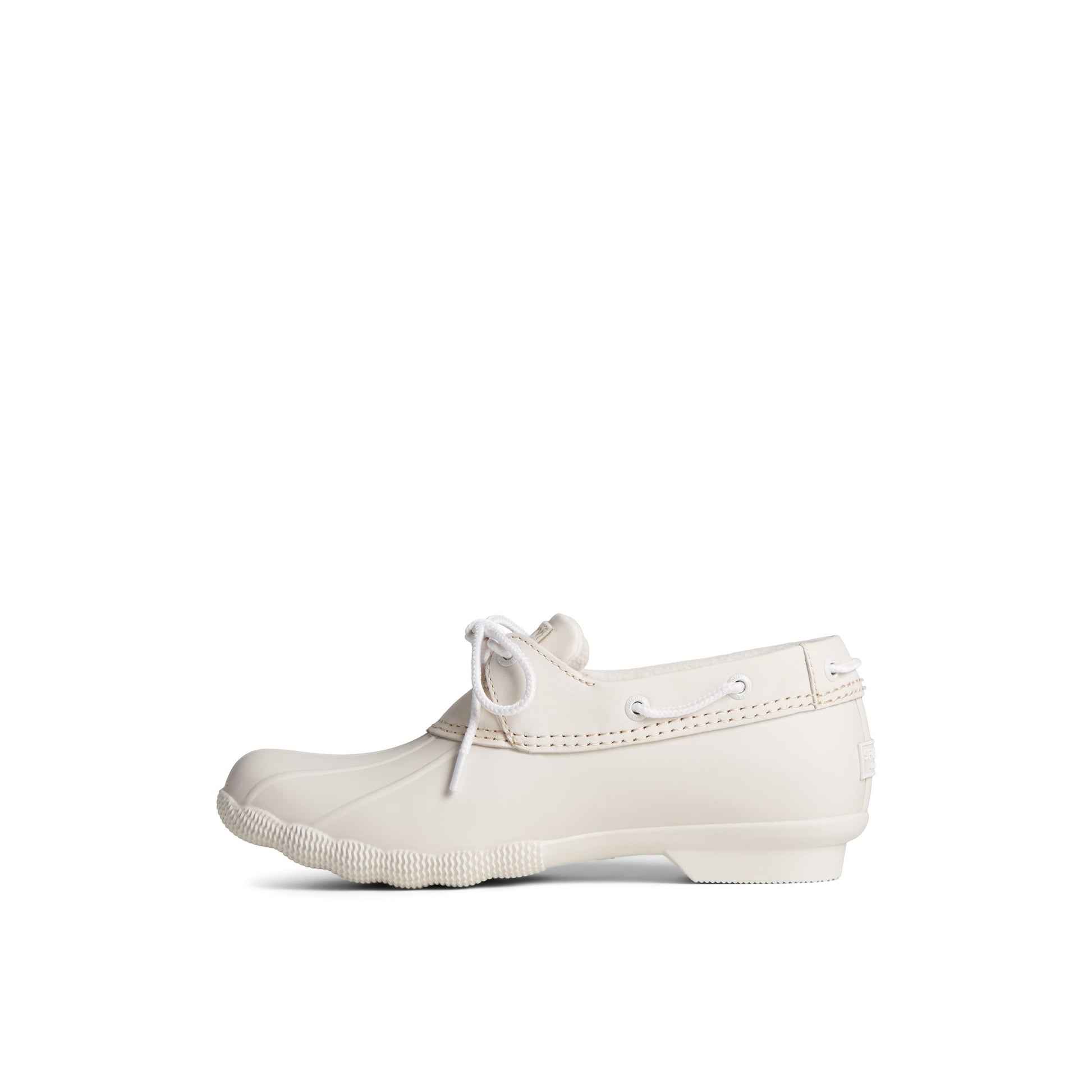Side view of White Sperry x Malbon Saltwater™ 1-Eye Duck Boot Duck Boots