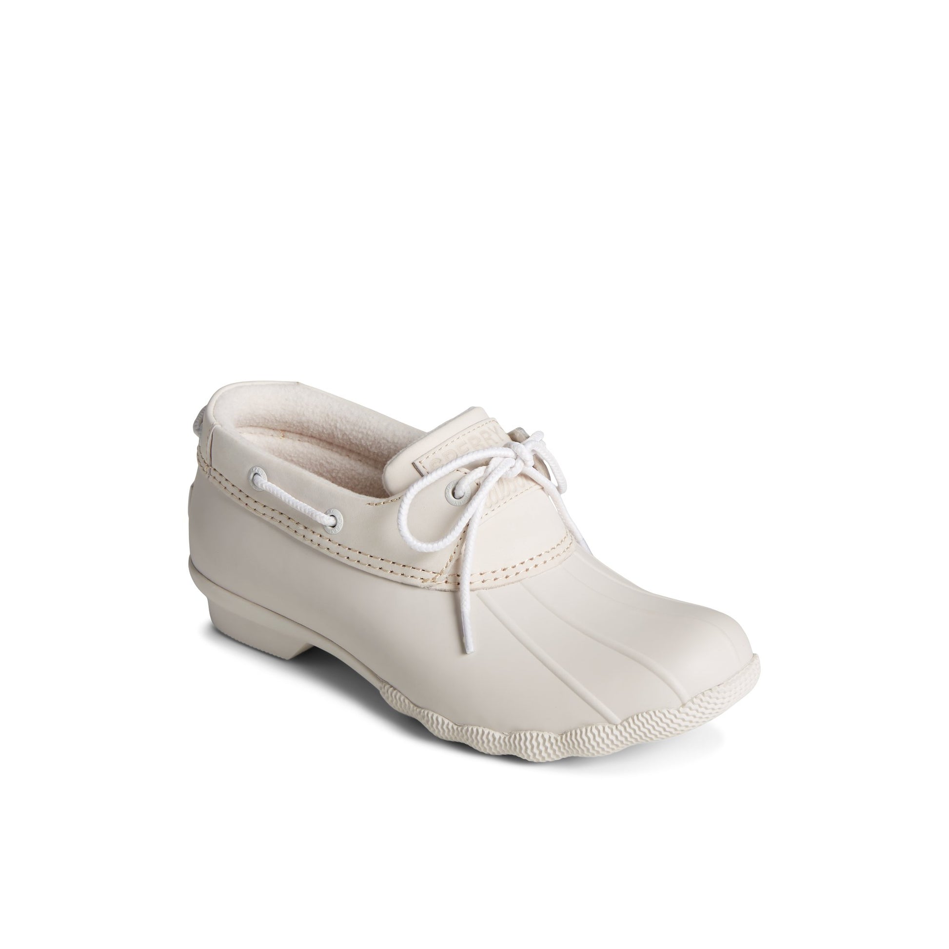 Three-quarter angle of White Sperry x Malbon Saltwater™ 1-Eye Duck Boot Duck Boots's front side