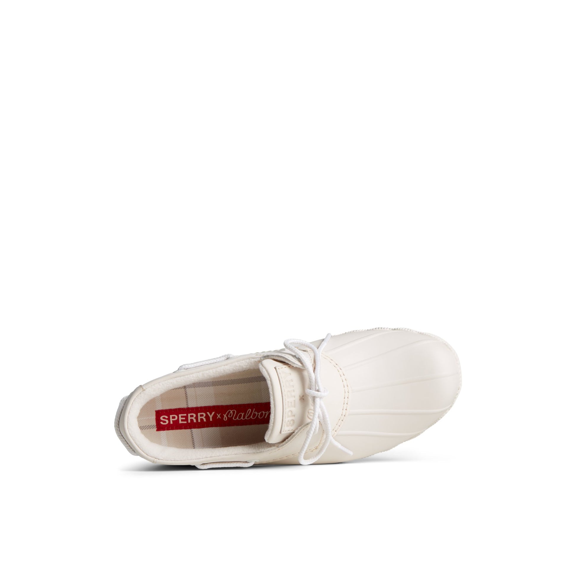 Top-down view of the White Sperry x Malbon Saltwater™ 1-Eye Duck Boot Duck Boots